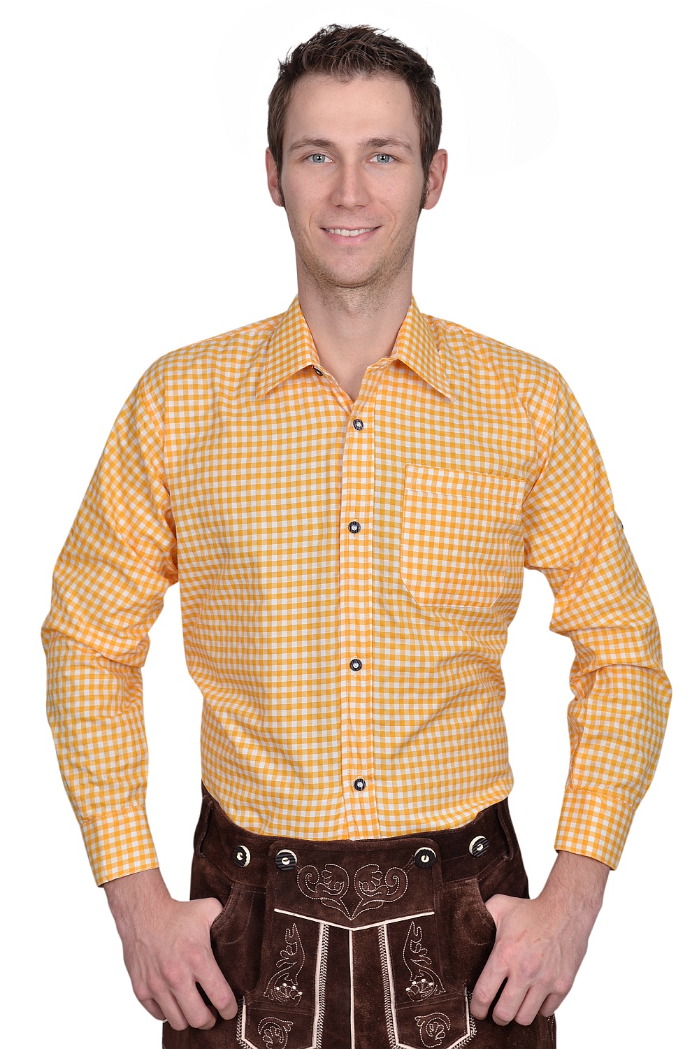 Trachtenhemd Hemd orange kariert