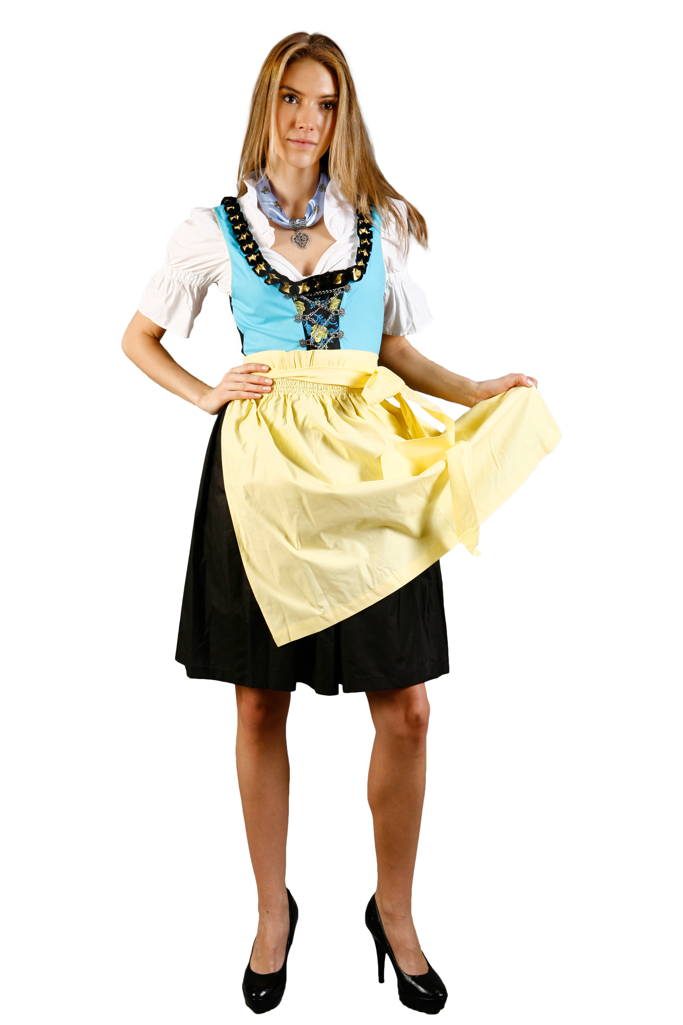 Sexy Mini Dirndl 3-teilig hellblau gelb