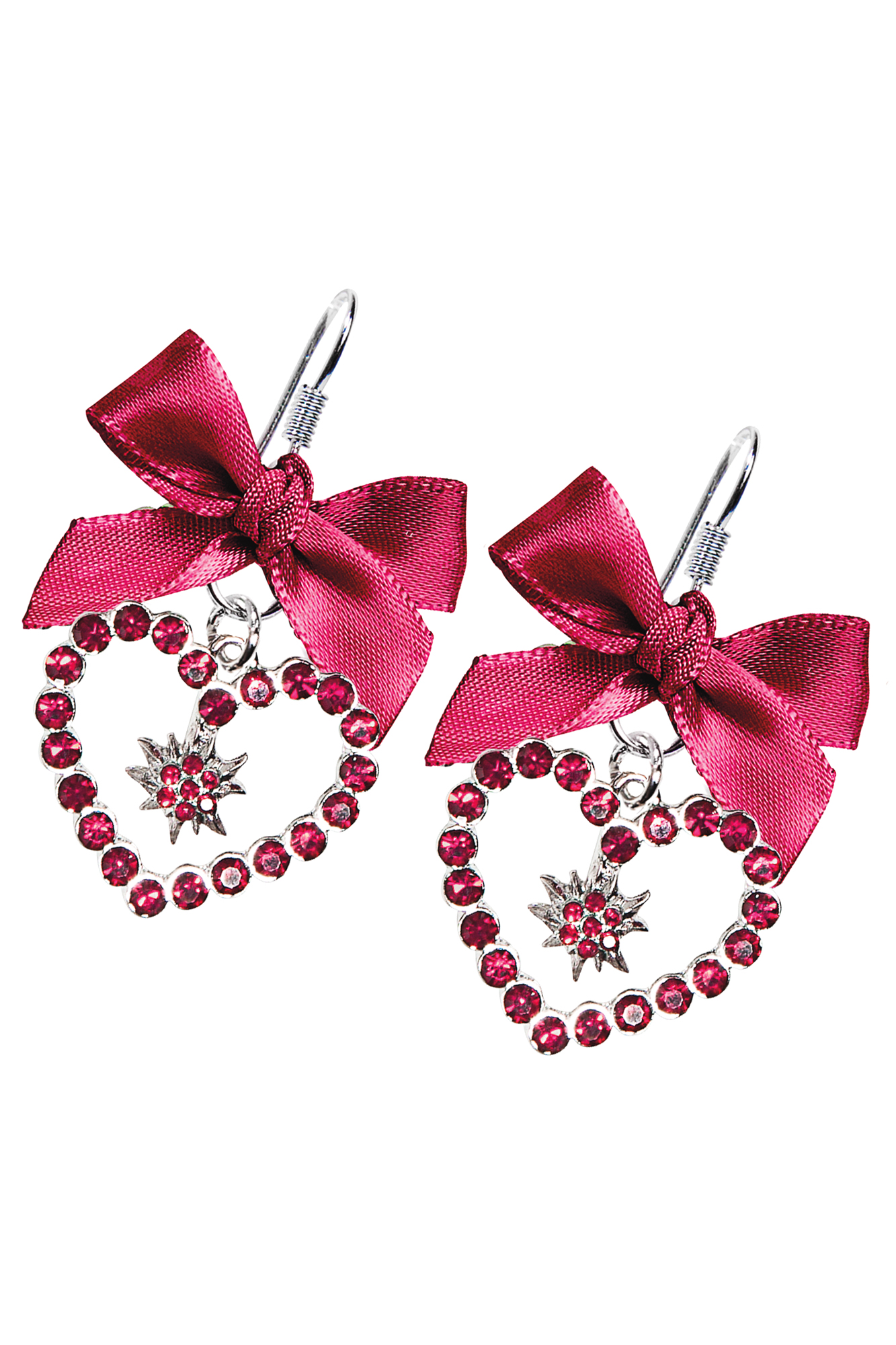 Trachten Ohrhänger Herz mit Edelweiß bordeaux