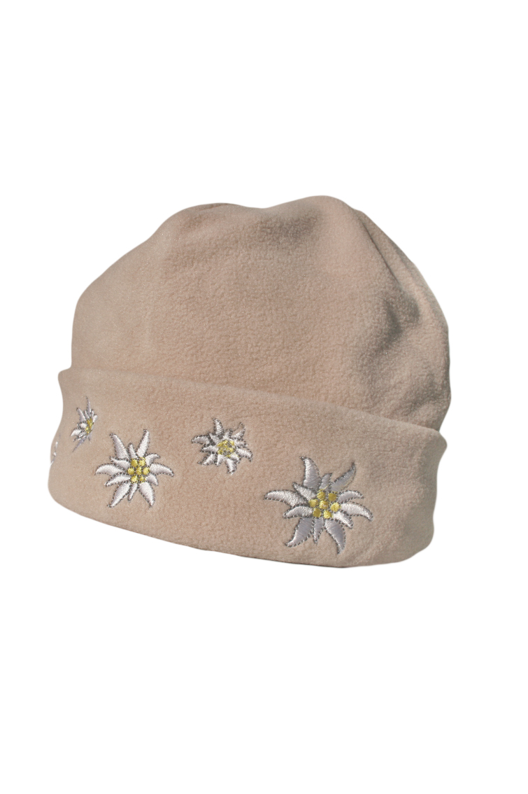 Fleece Mütze mit Edelweiß beige