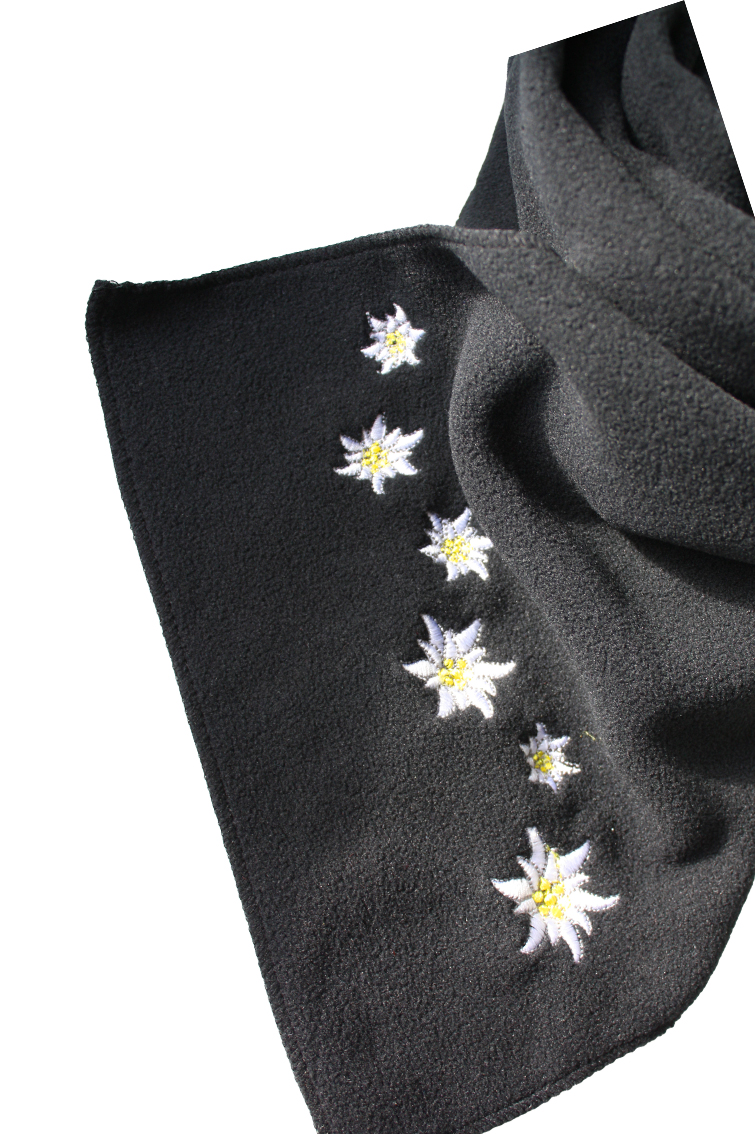 Fleece Schal mit Edelweiß schwarz