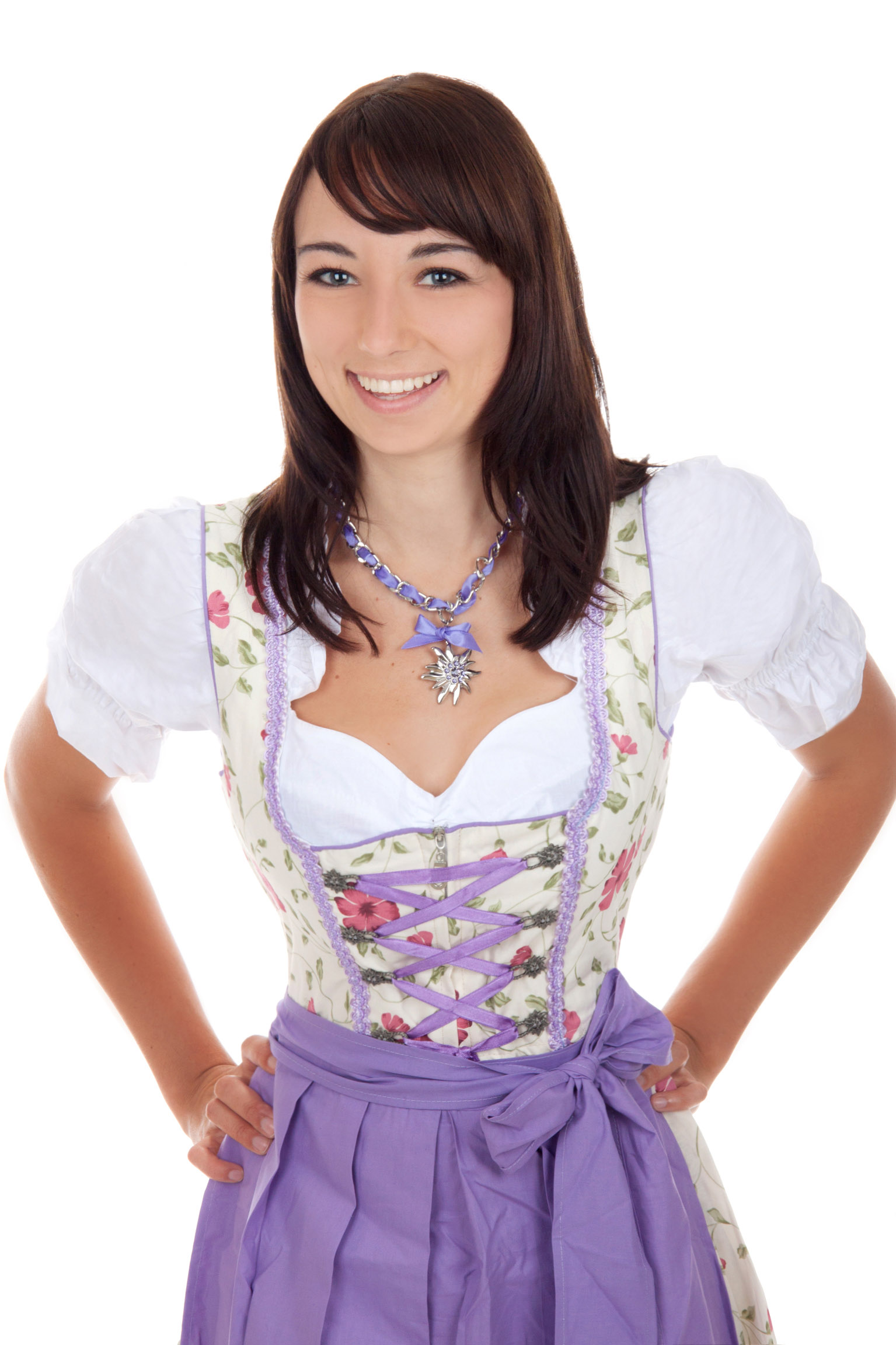 Mini Dirndl 3-teilig Blumen weiß lila