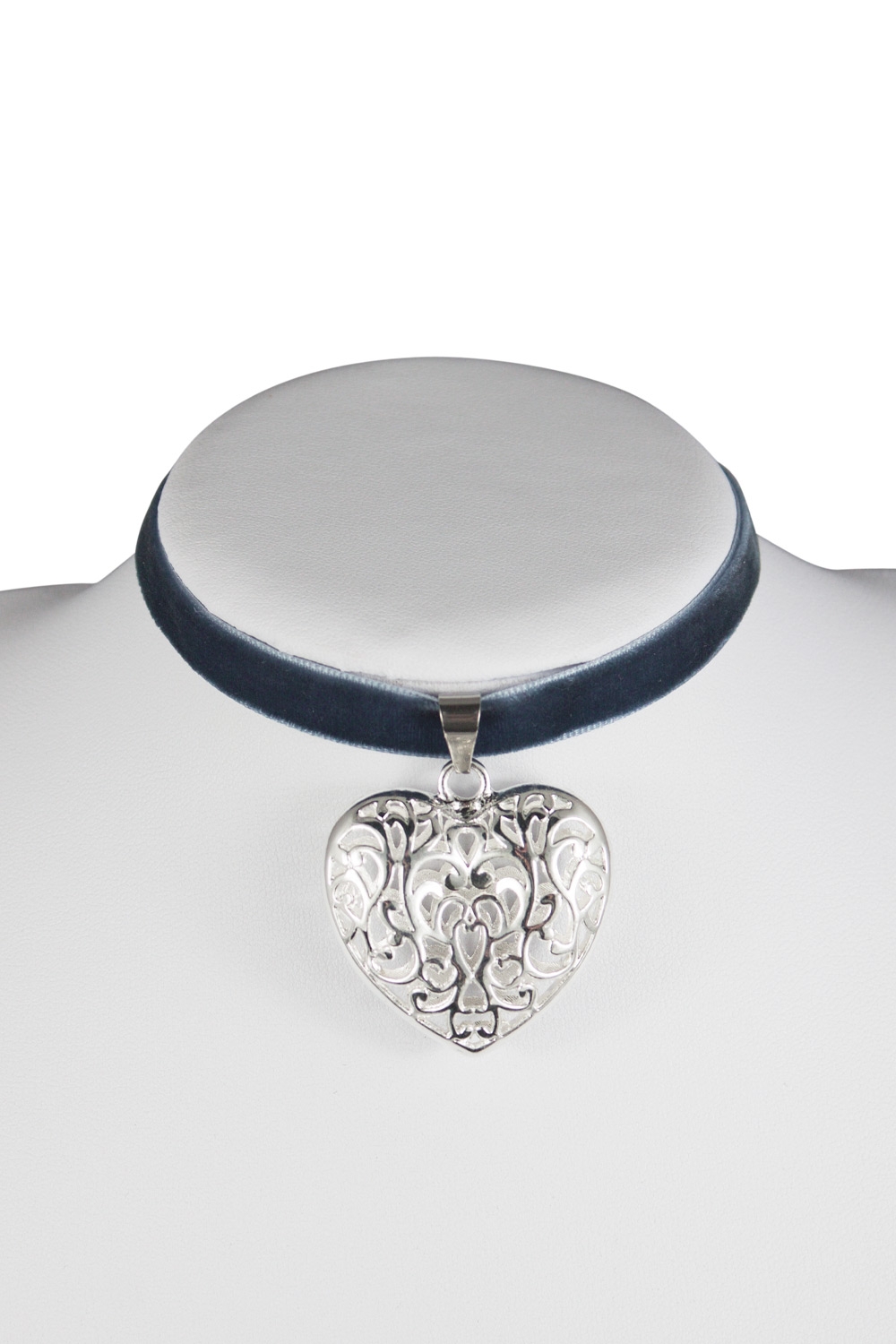 Made in Germany Samtkropfband Herz graublau