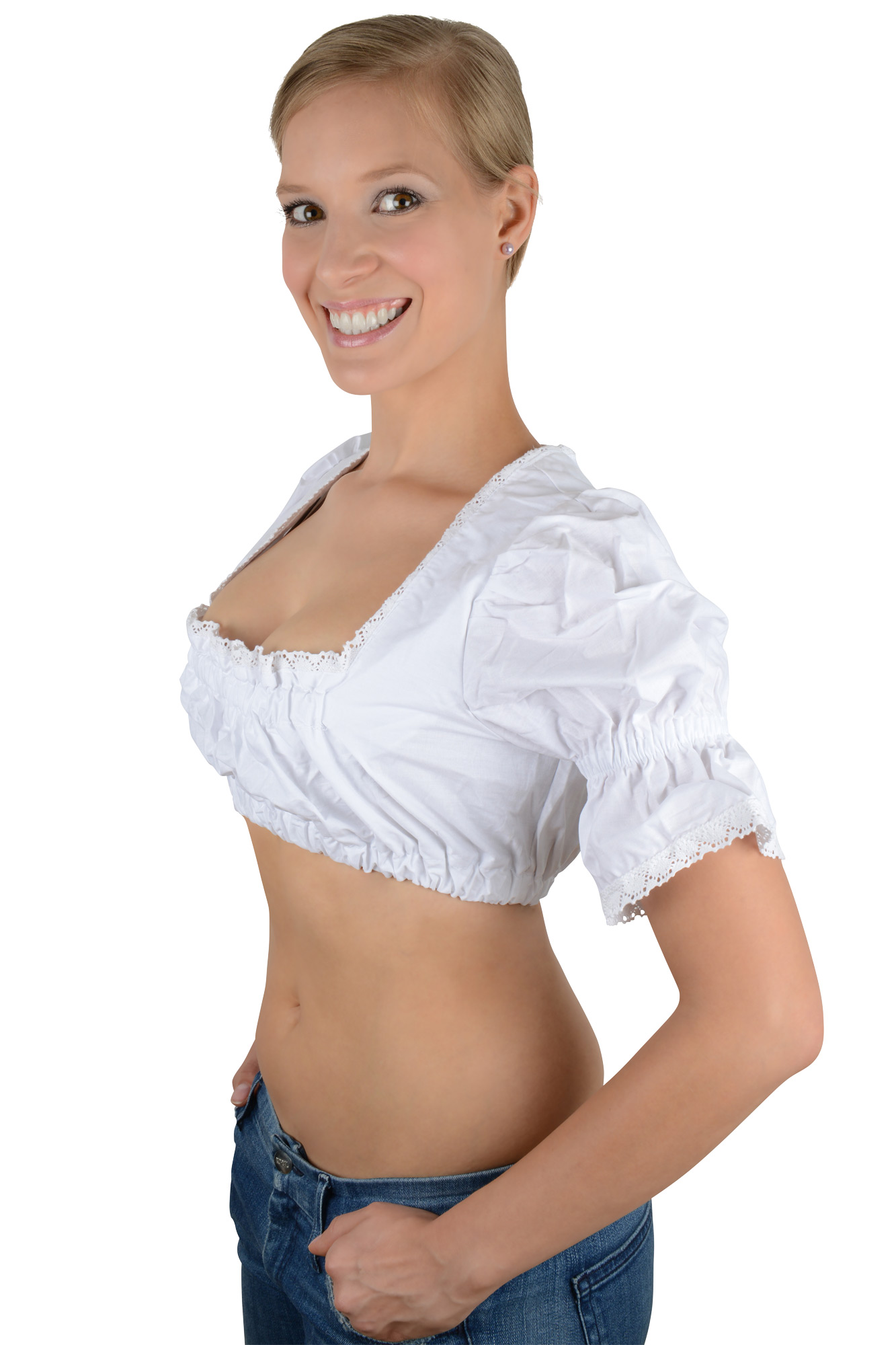 Dirndlbluse Bluse weiß mit Spitze 2