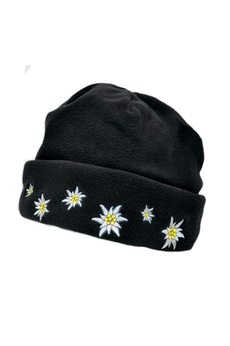 Fleece Mütze mit Edelweiß schwarz