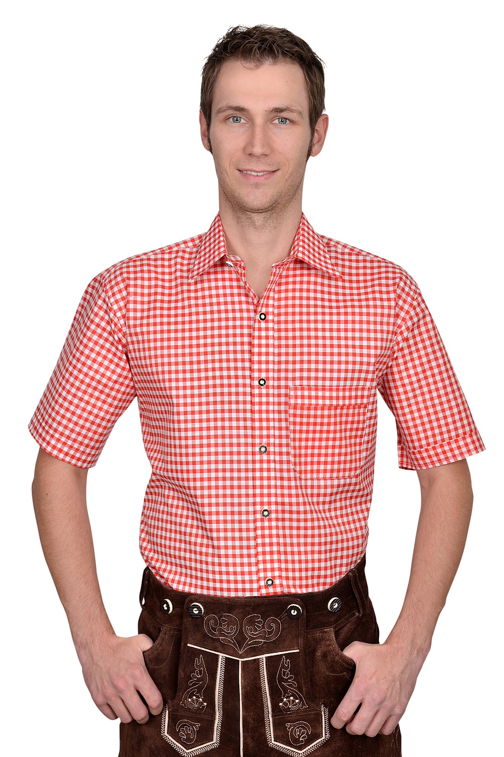 Kurzarm Trachtenhemd rot kariert