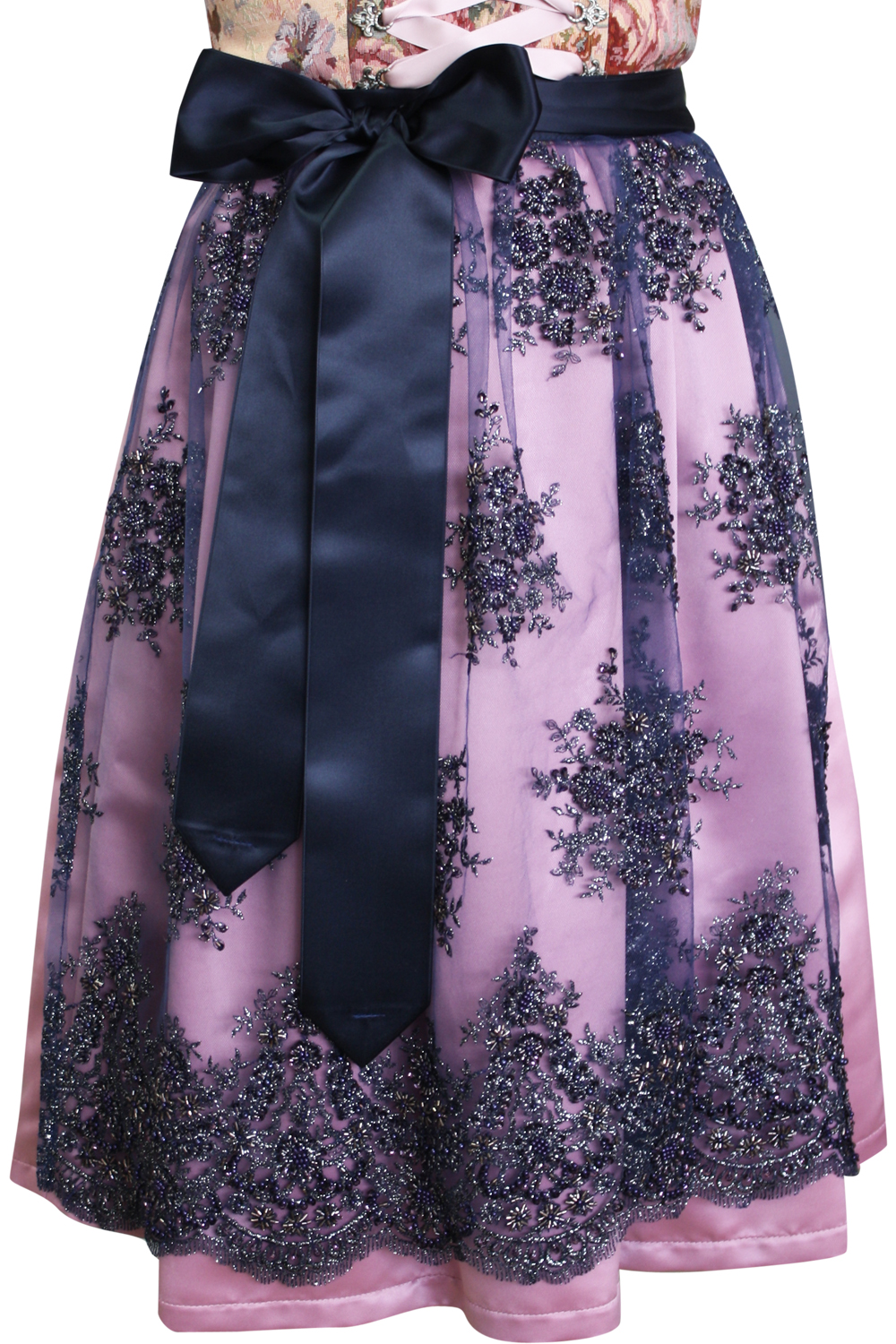 Midi Dirndlschürze Made in Germany dunkelblau bestickt