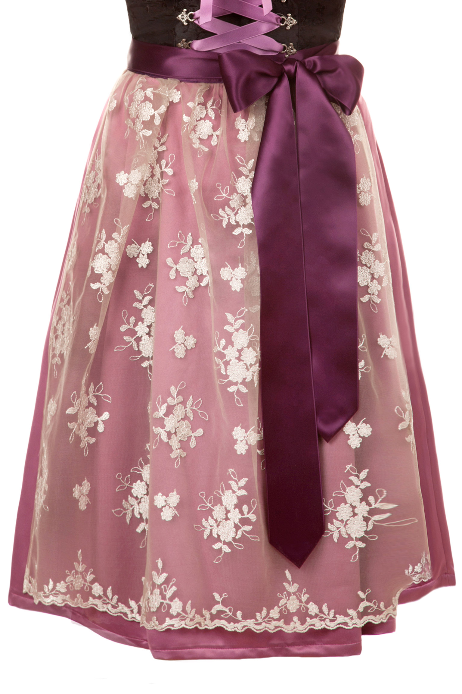 Midi Dirndlschürze Made in Germany lila beige Spitze
