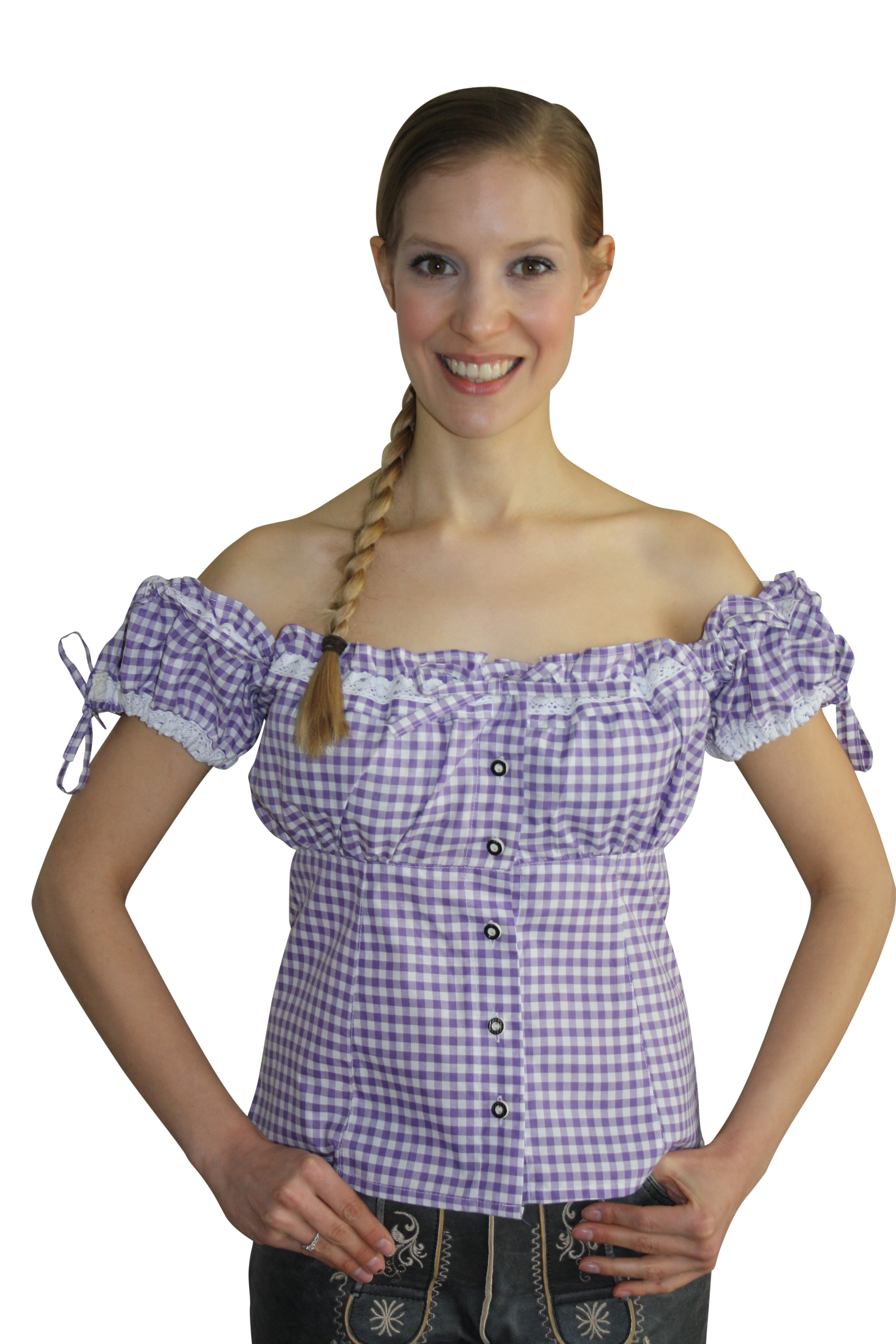 Carmen Trachtenbluse lila kariert
