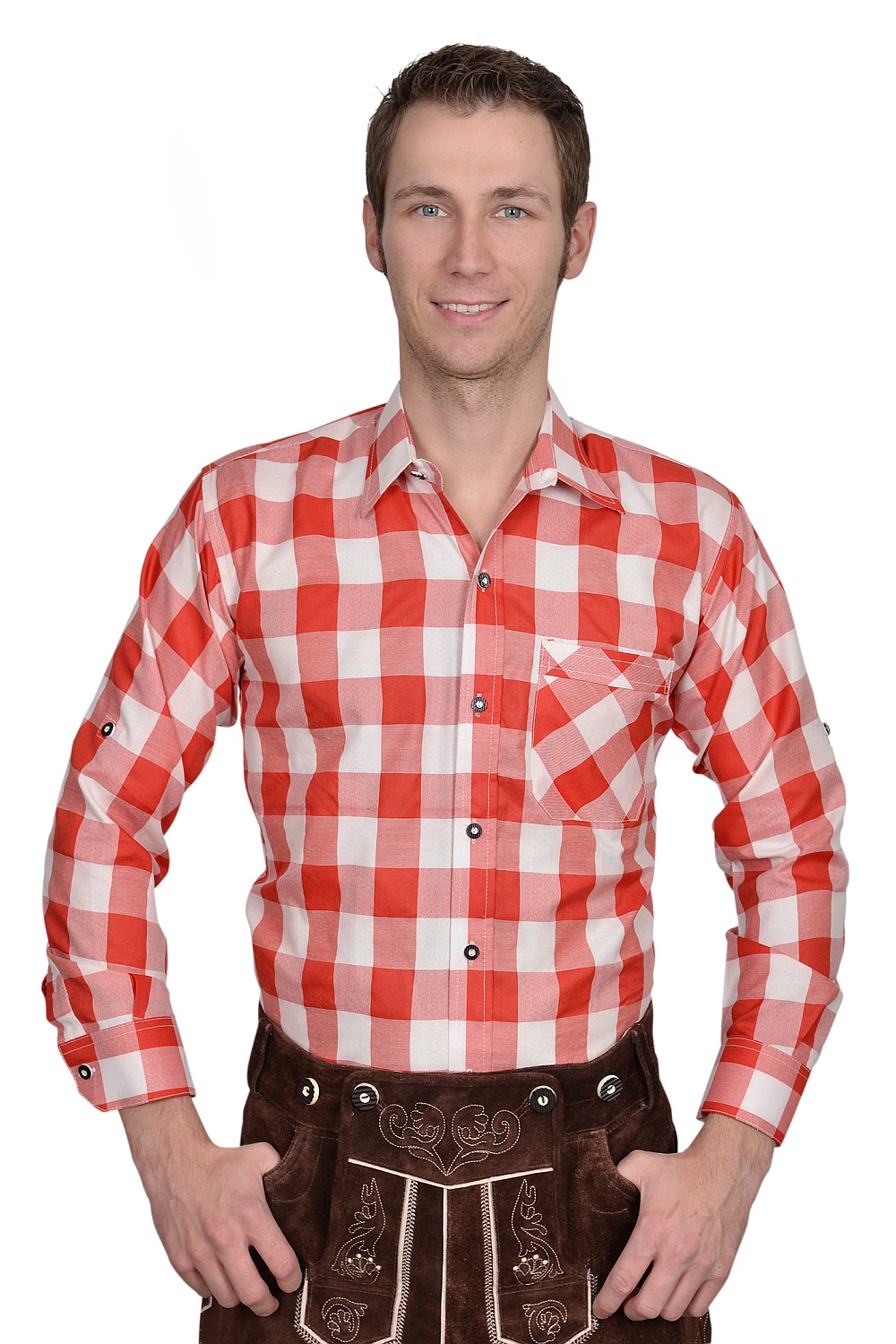 Trachtenhemd Hemd rot Karo groß