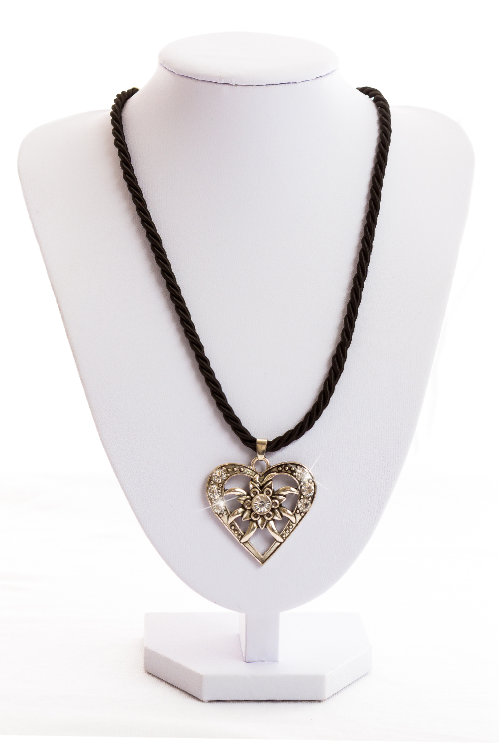 Made in Germany Halskette Edelweiß-Herz schwarz silber