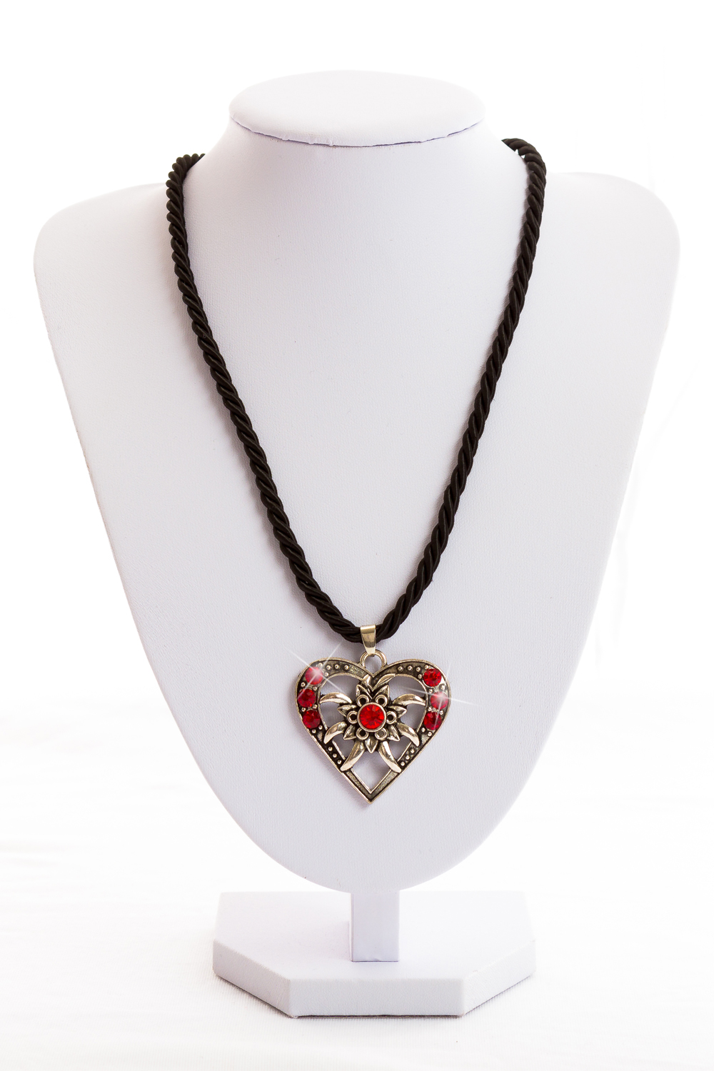 Made in Germany Halskette Edelweiß-Herz schwarz rot