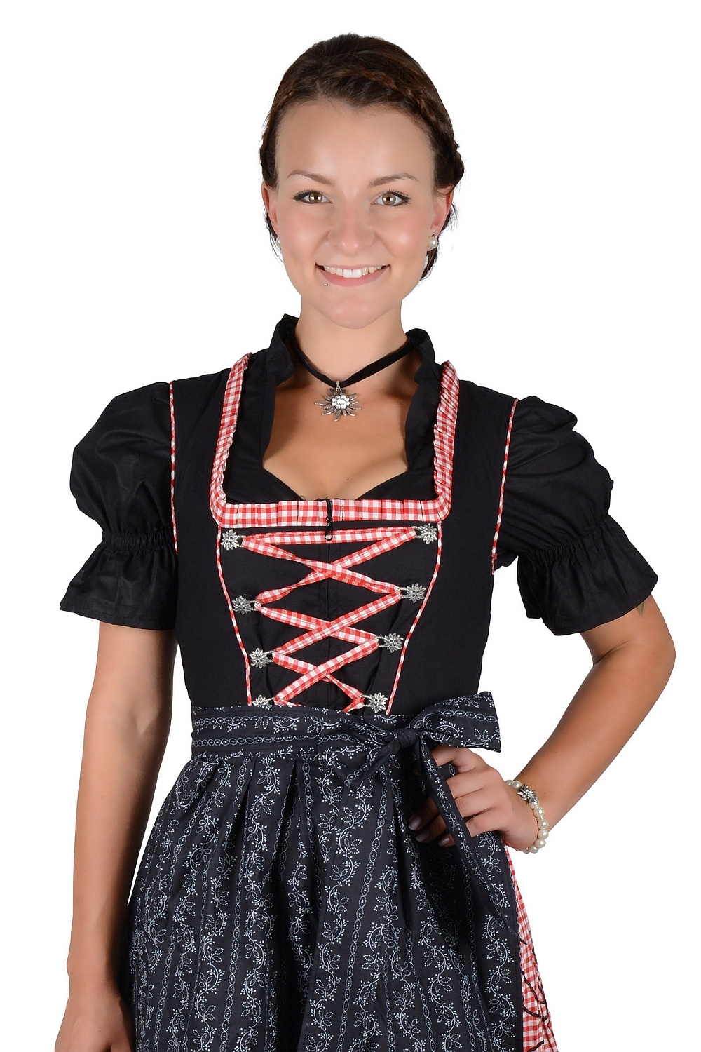 Midi Dirndl Miri schwarz rot kariert