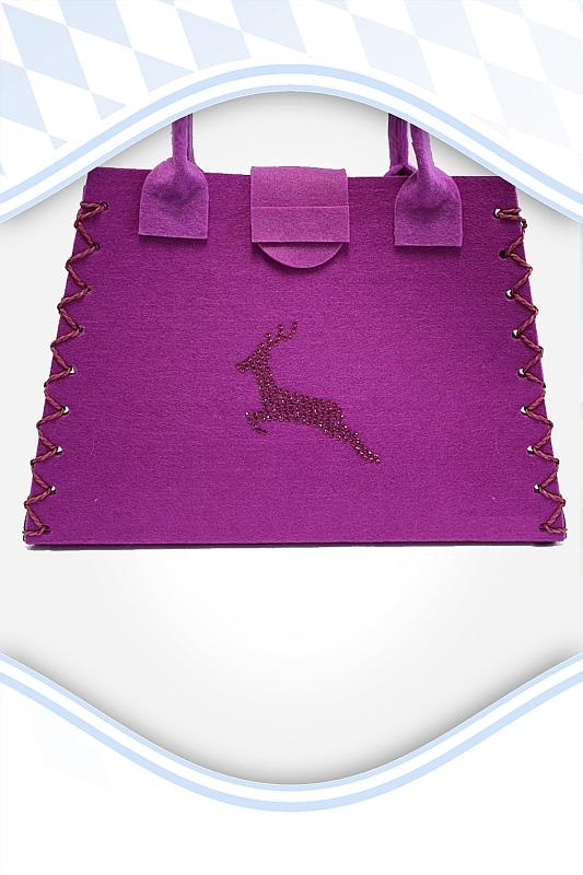 Shopper große Dirndltasche Filz lila Hirsch