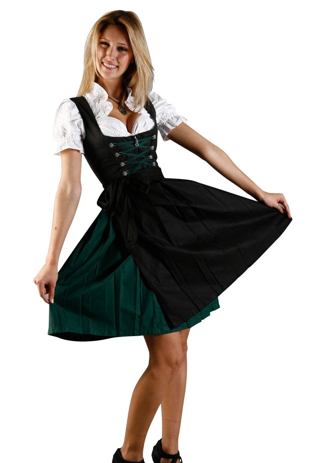 Nostalgisches Mini Dirndl 3-teilig grün schwarz