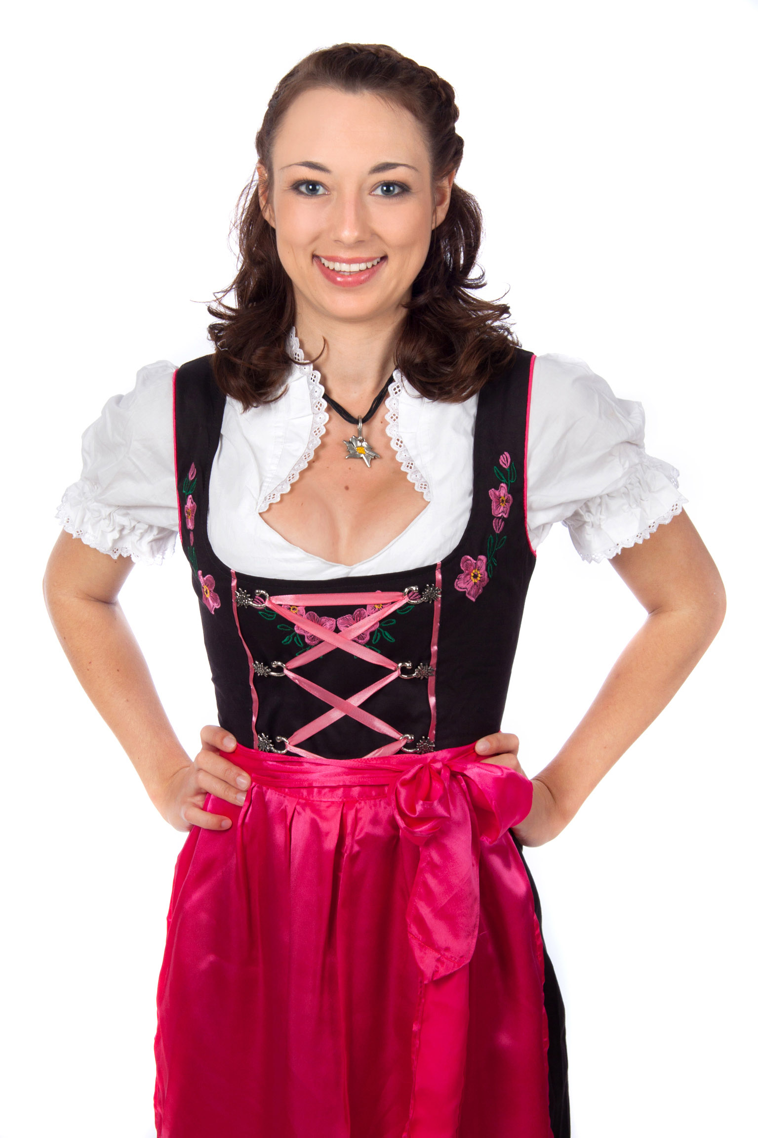Langes Dirndl 3-teilig Trachtenkleid schwarz pink