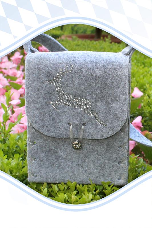 Dirndltasche Filz hellgrau Hirsch silber