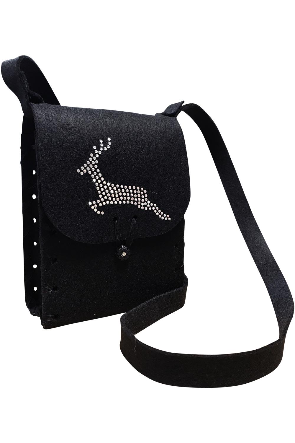 Dirndltasche Filz schwarz Hirsch silber