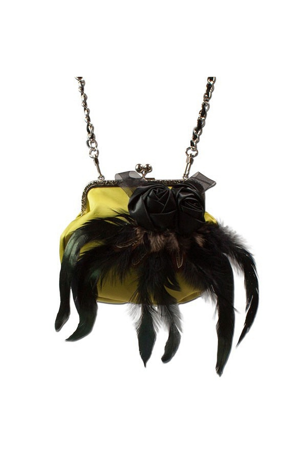 Clutch Rose&Federn grün