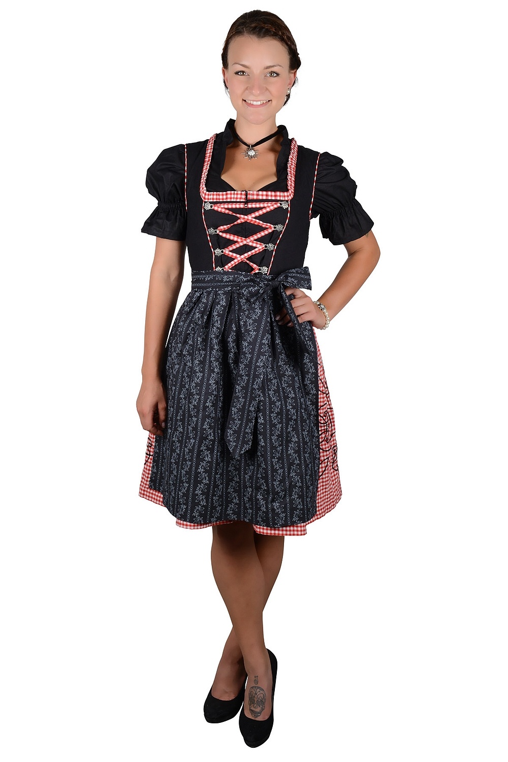 Midi Dirndl Miri schwarz rot kariert