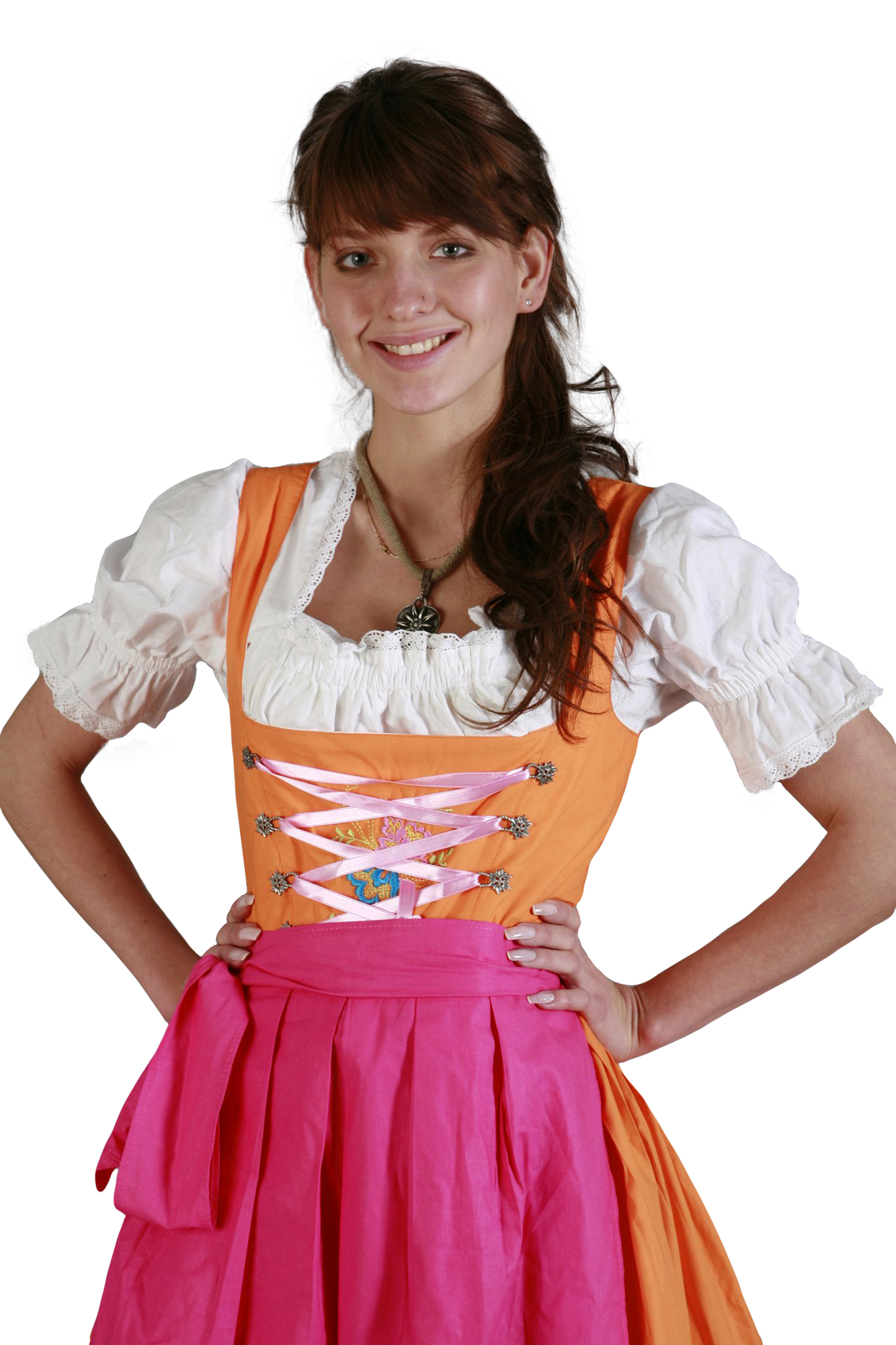 Sexy Mini Dirndl 3-teilig orange pink