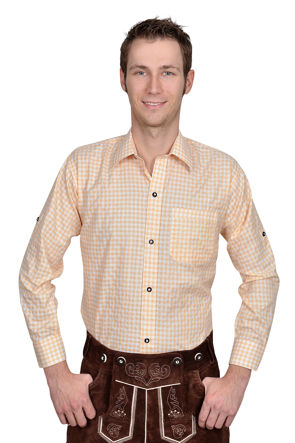 Trachtenhemd Hemd hellorange kariert
