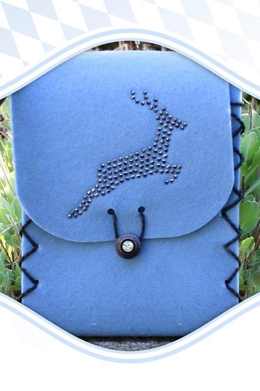 Dirndltasche Filz blau Hirsch schwarz