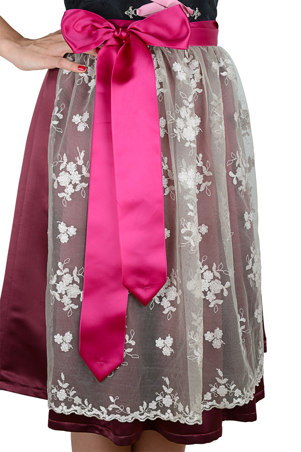 Midi Dirndlschürze Made in Germany pink beige Spitze