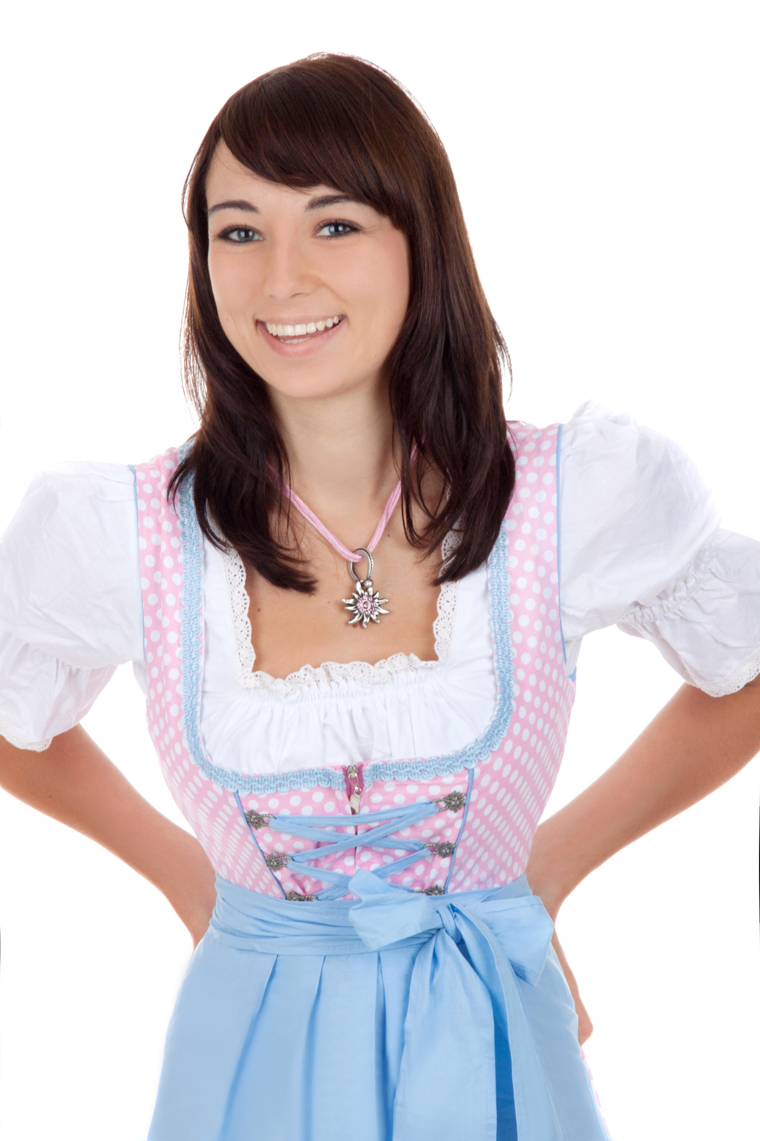 Mini Dirndl 3-teilig rosa blau gepunktet