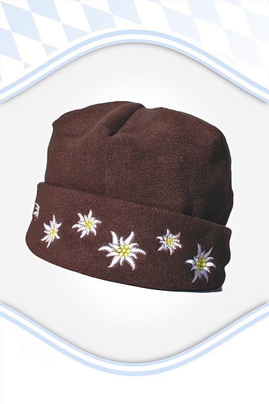 Kinder Fleece Mütze mit Edelweiß braun