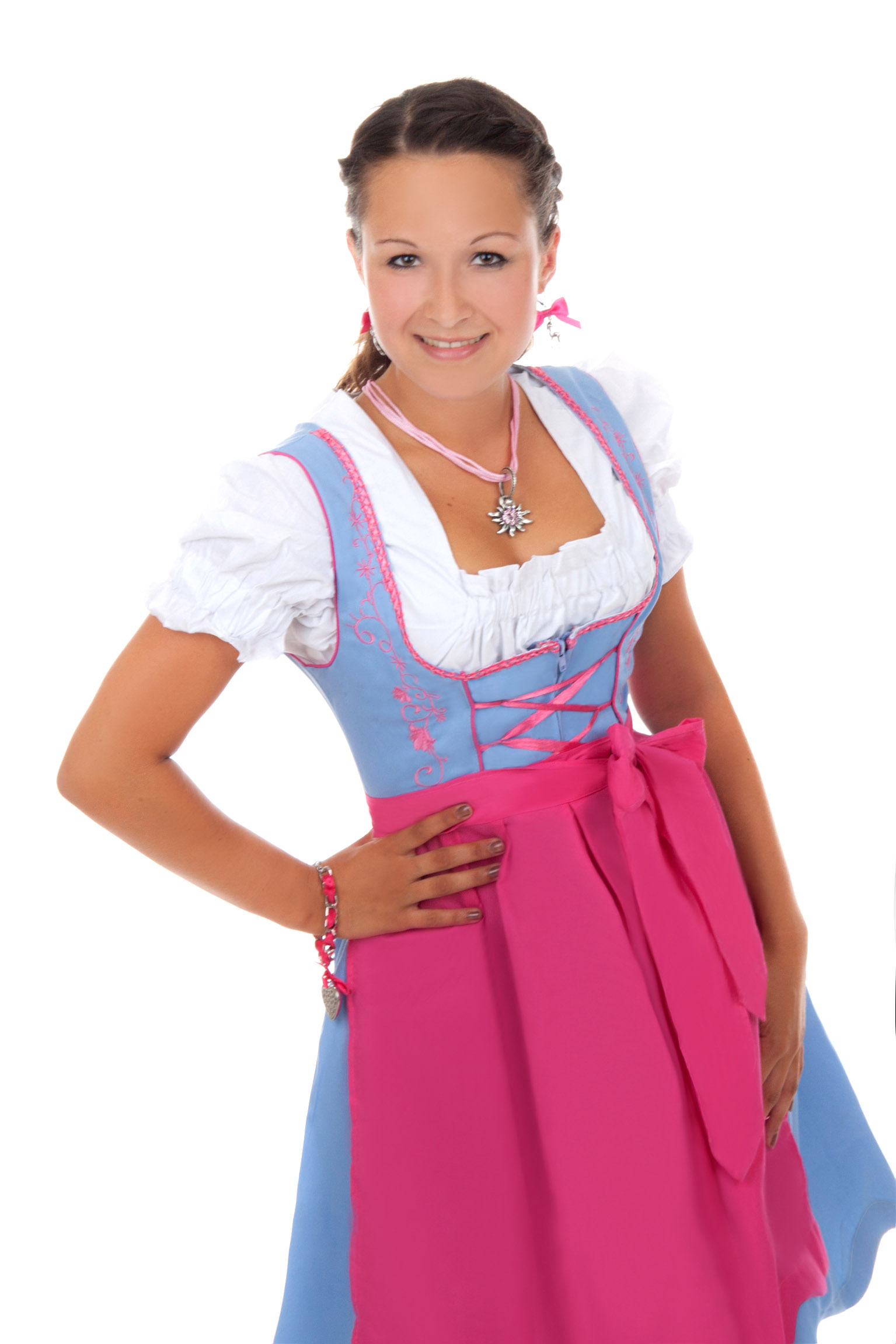 Süßes Mini Dirndl 3-teilig hellblau pink