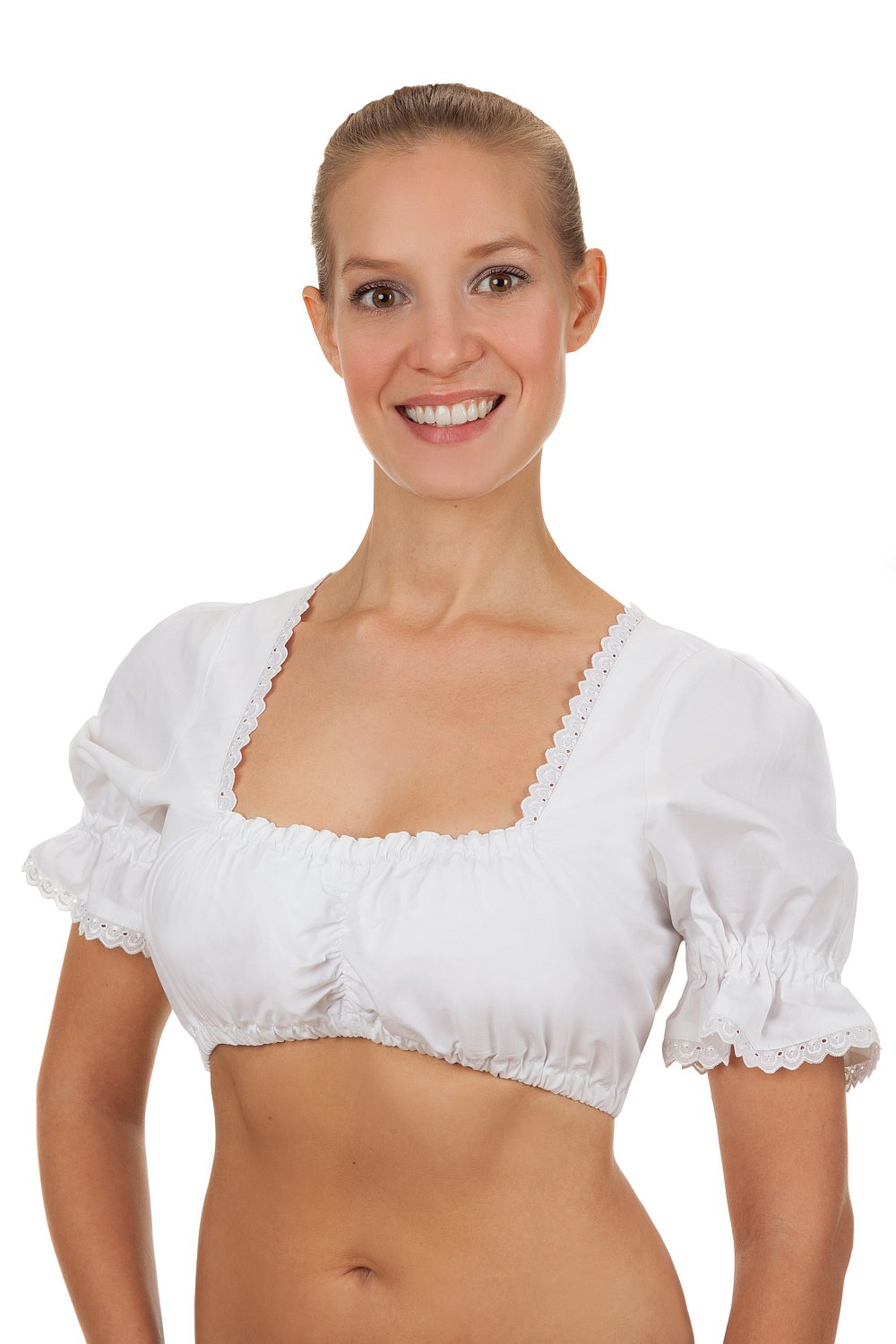 Klassische Dirndlbluse weiß mit Spitze