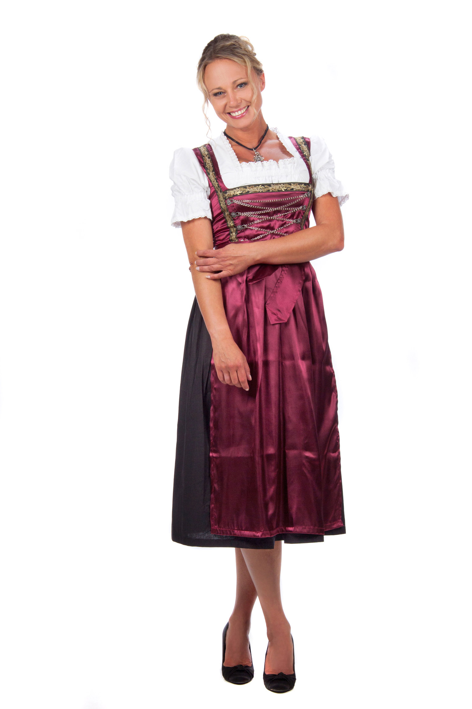 Edles Midi Dirndl 3-teilig rot schwarz
