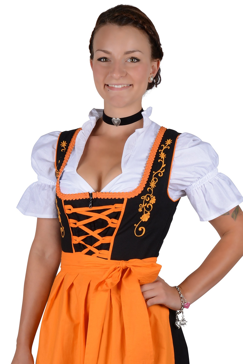 Midi Dirndl Tessa schwarz orange