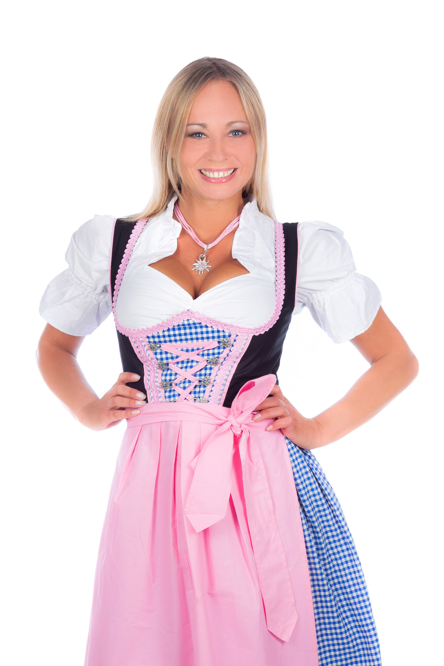 Mini Dirndl 3-teilig blau kariert rosa Borte