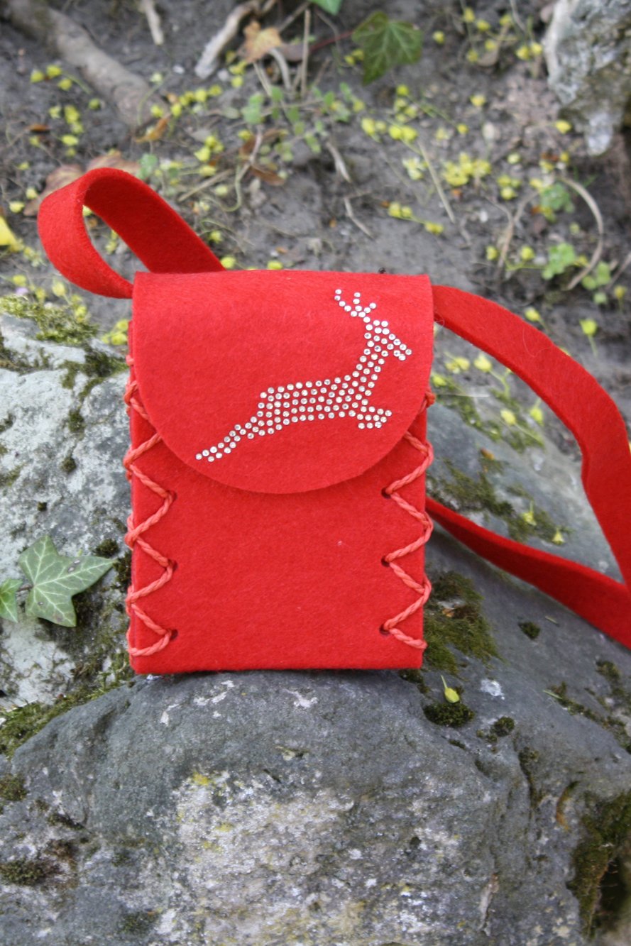 Mini Dirndltasche Filz rot Hirsch