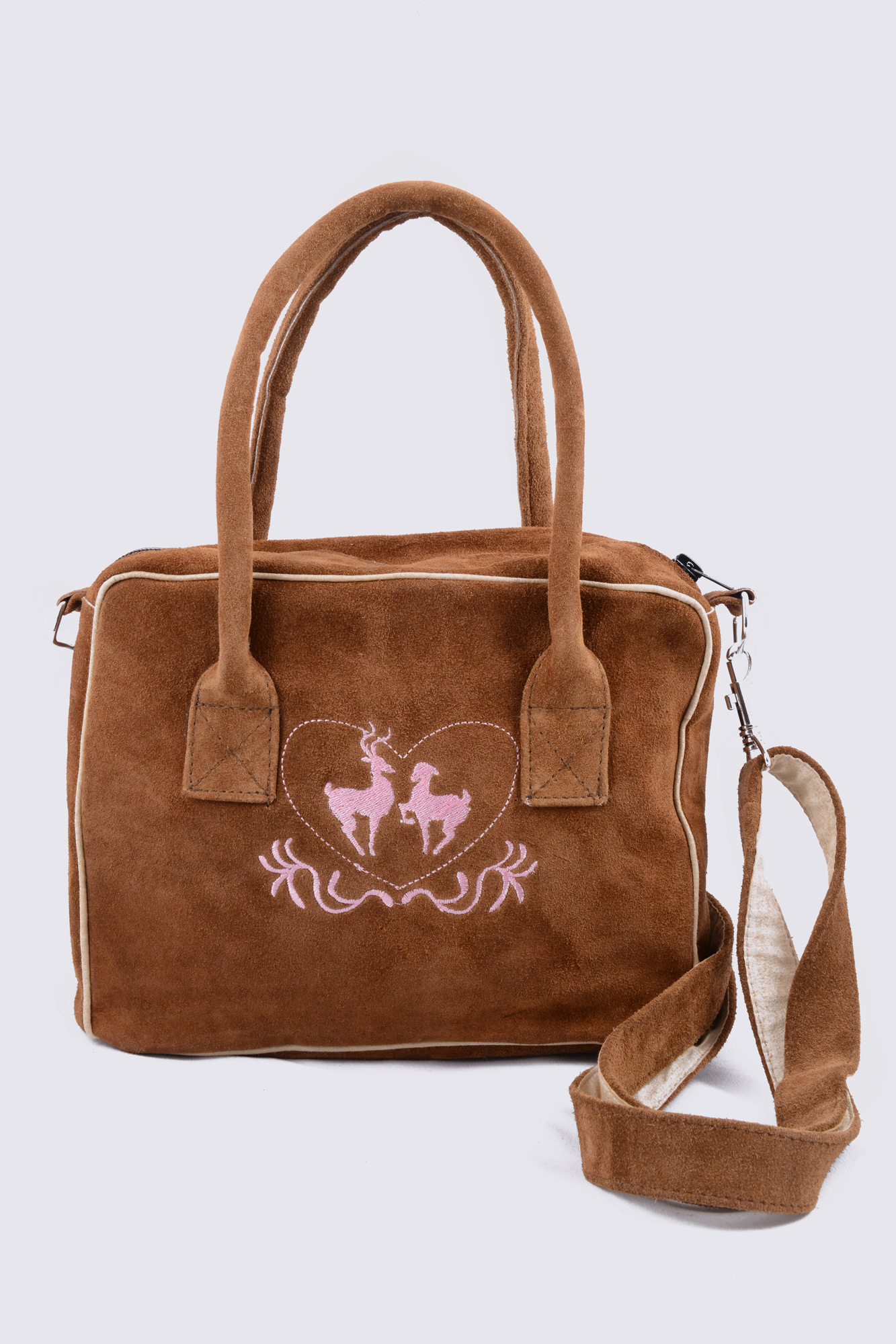 Dirndltasche hellbraun rosa Herz
