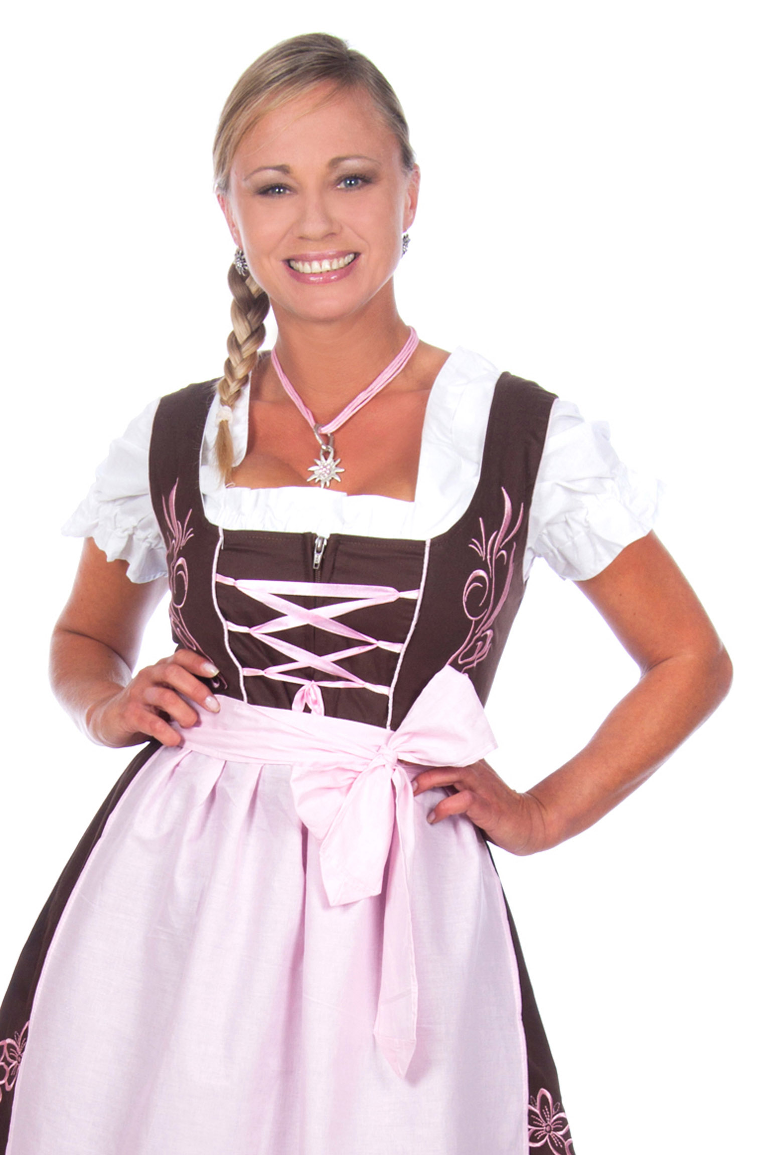Süßes Mini Dirndl 3-teilig braun rosa