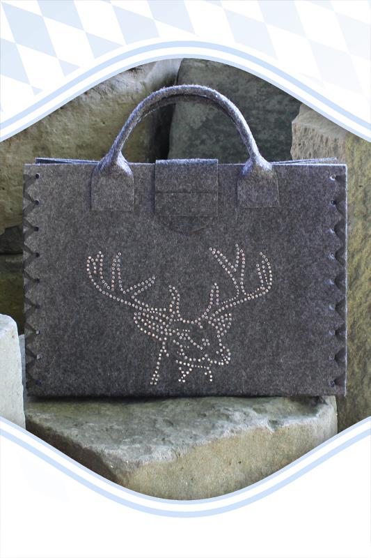 Shopper große Dirndltasche Filz dunkelgrau Hirsch