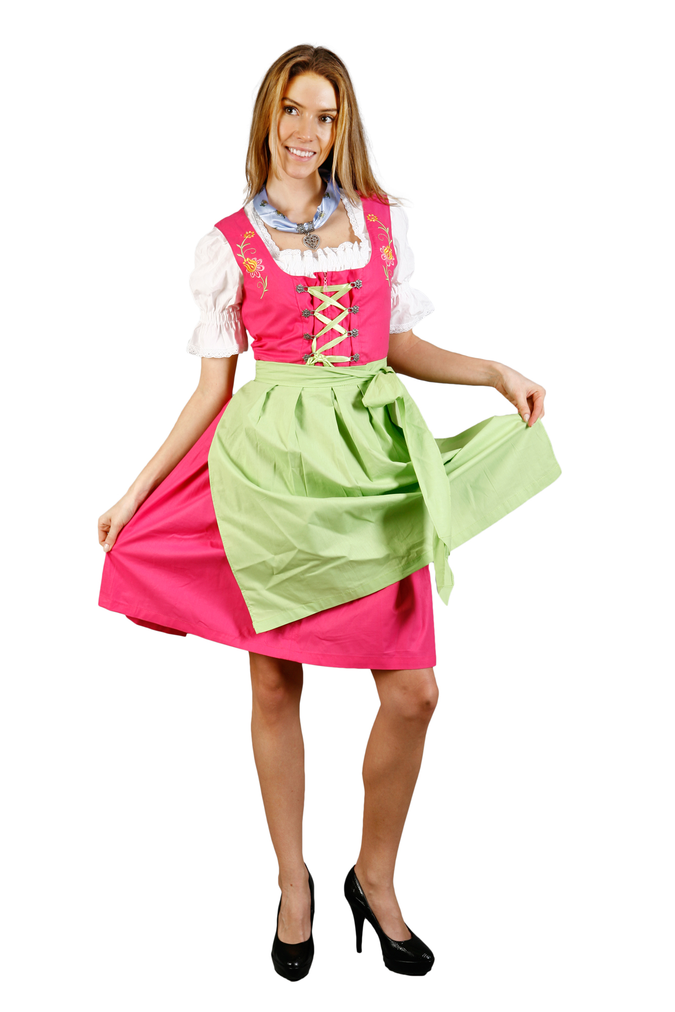 Mini Dirndl 3-teilig pink hellgrün