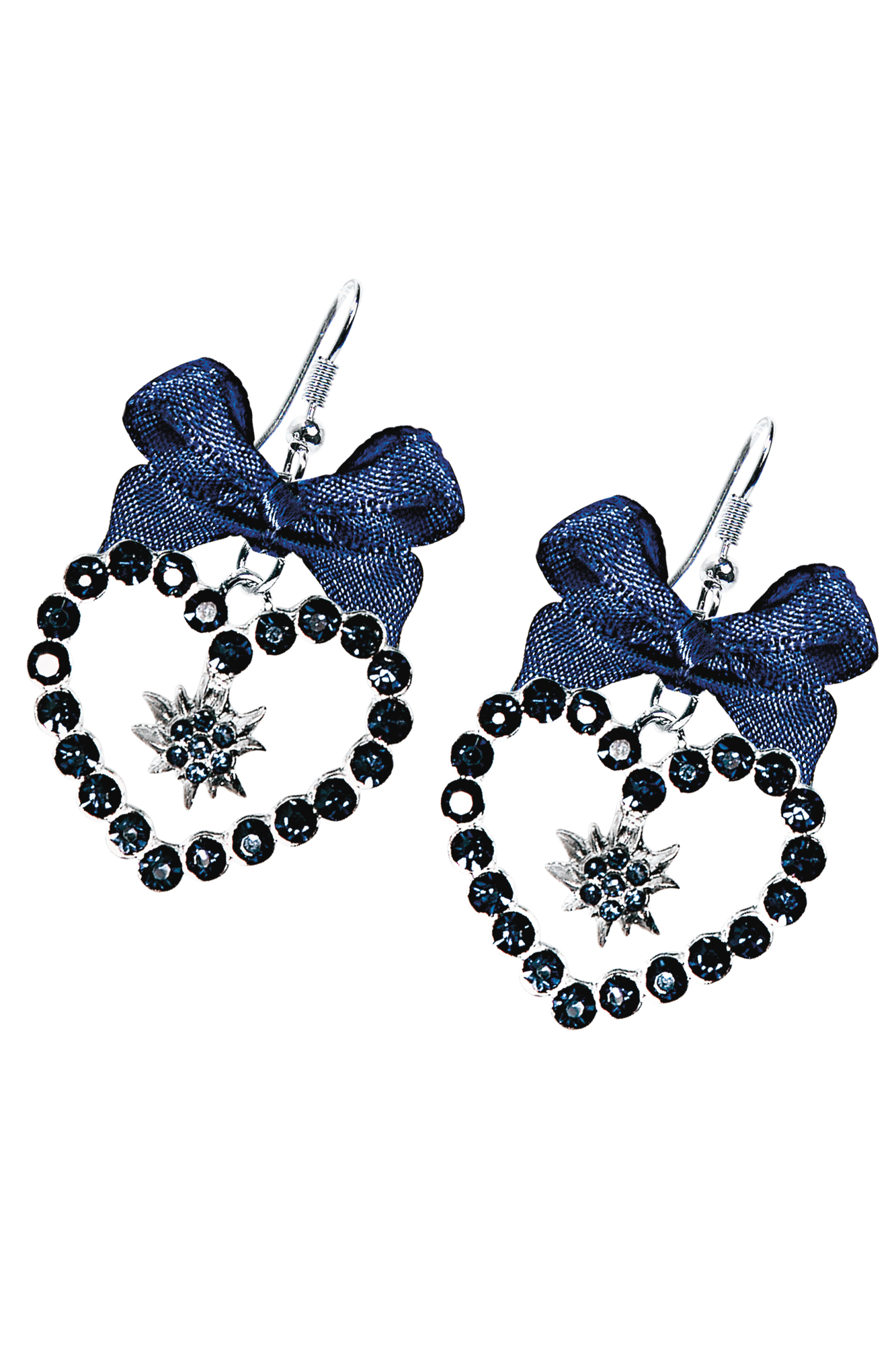Trachten Ohrhänger Herz mit Edelweiß dunkelblau