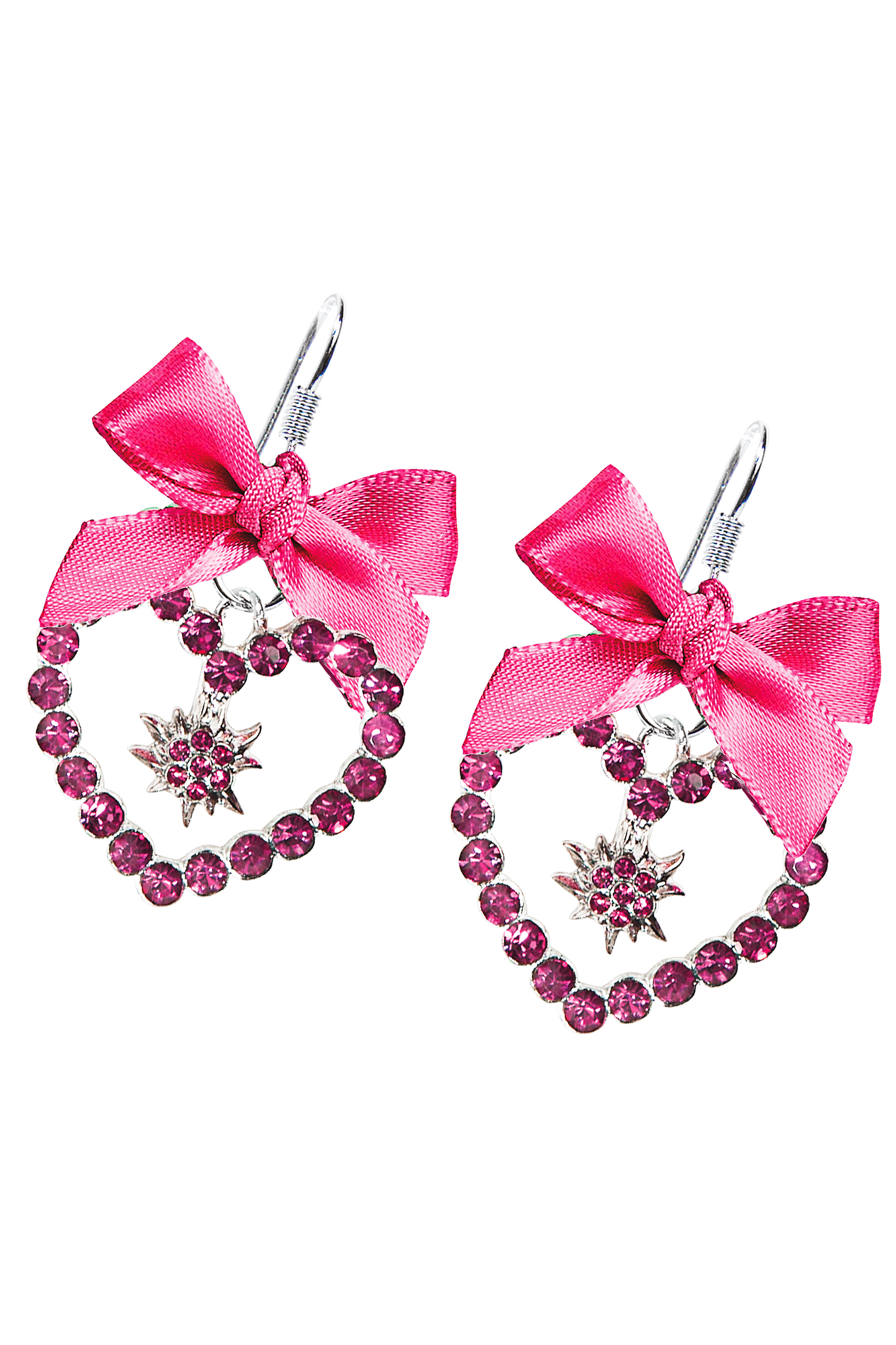 Trachten Ohrhänger Herz mit Edelweiß pink