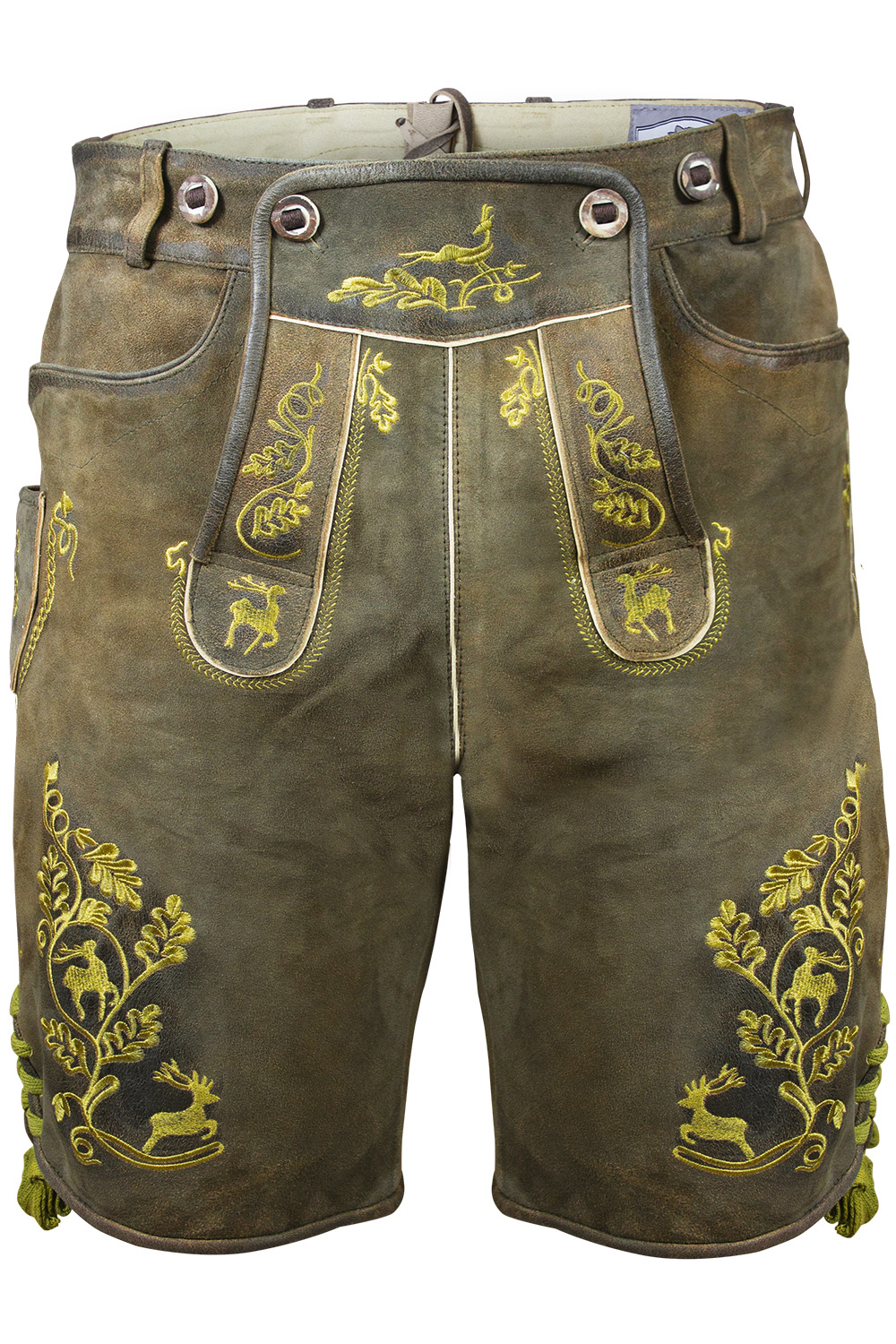 Kurze Wildbock Lederhose Alwin mit Hosenträgern