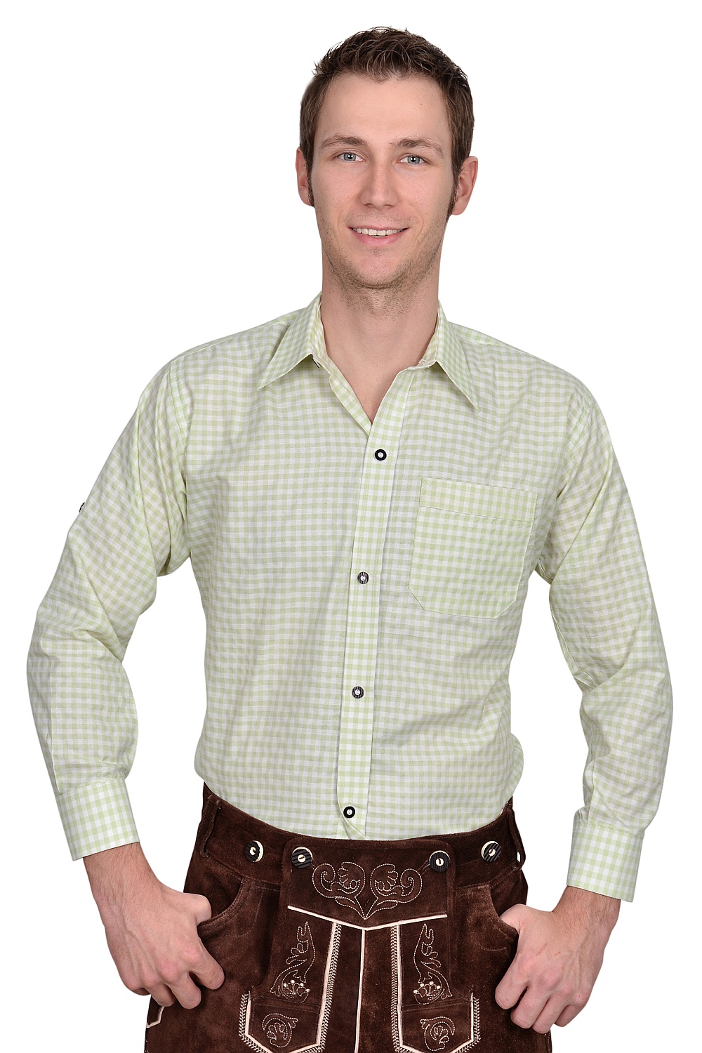Trachtenhemd Hemd hellgrün kariert