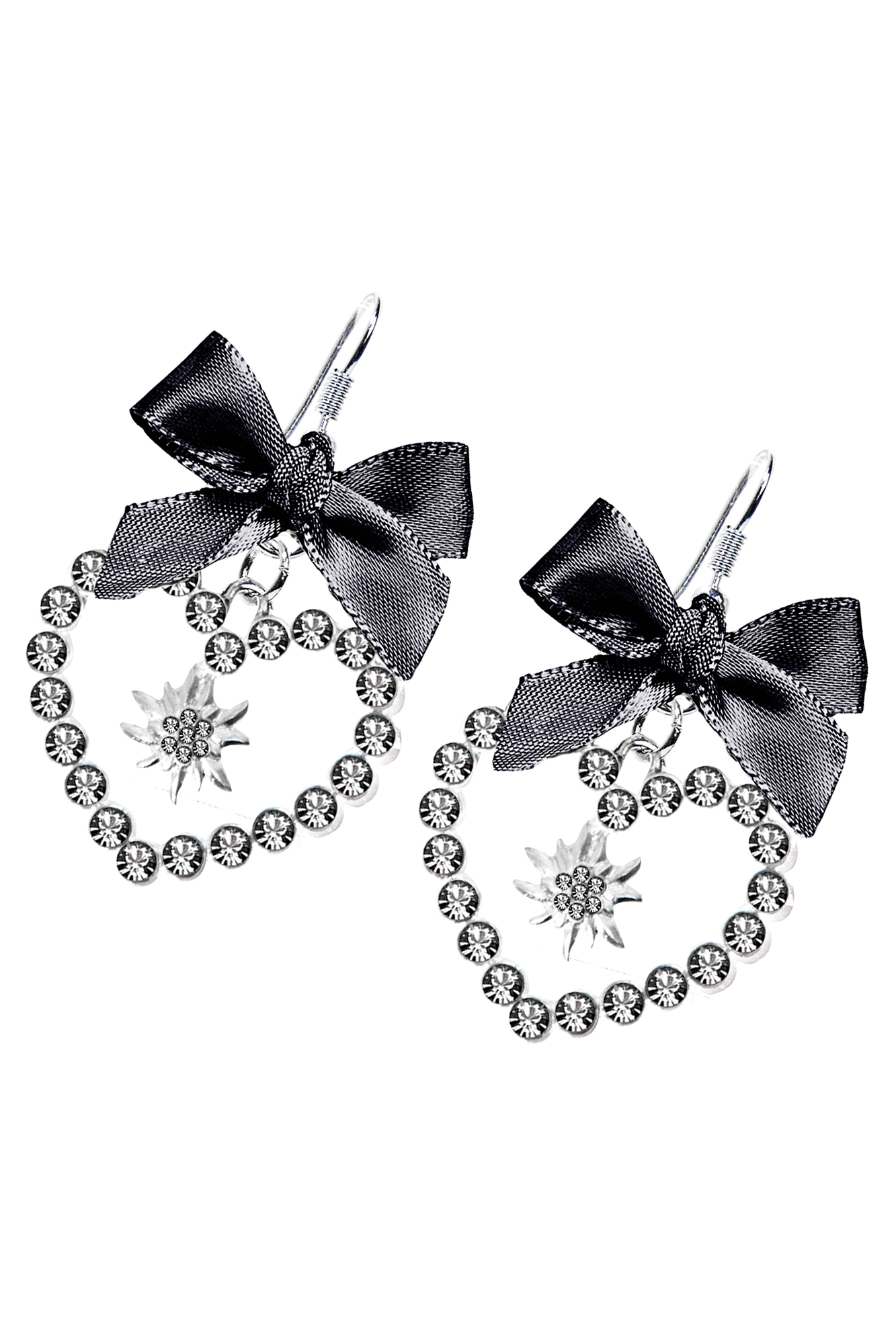 Trachten Ohrhänger Herz mit Edelweiß schwarz