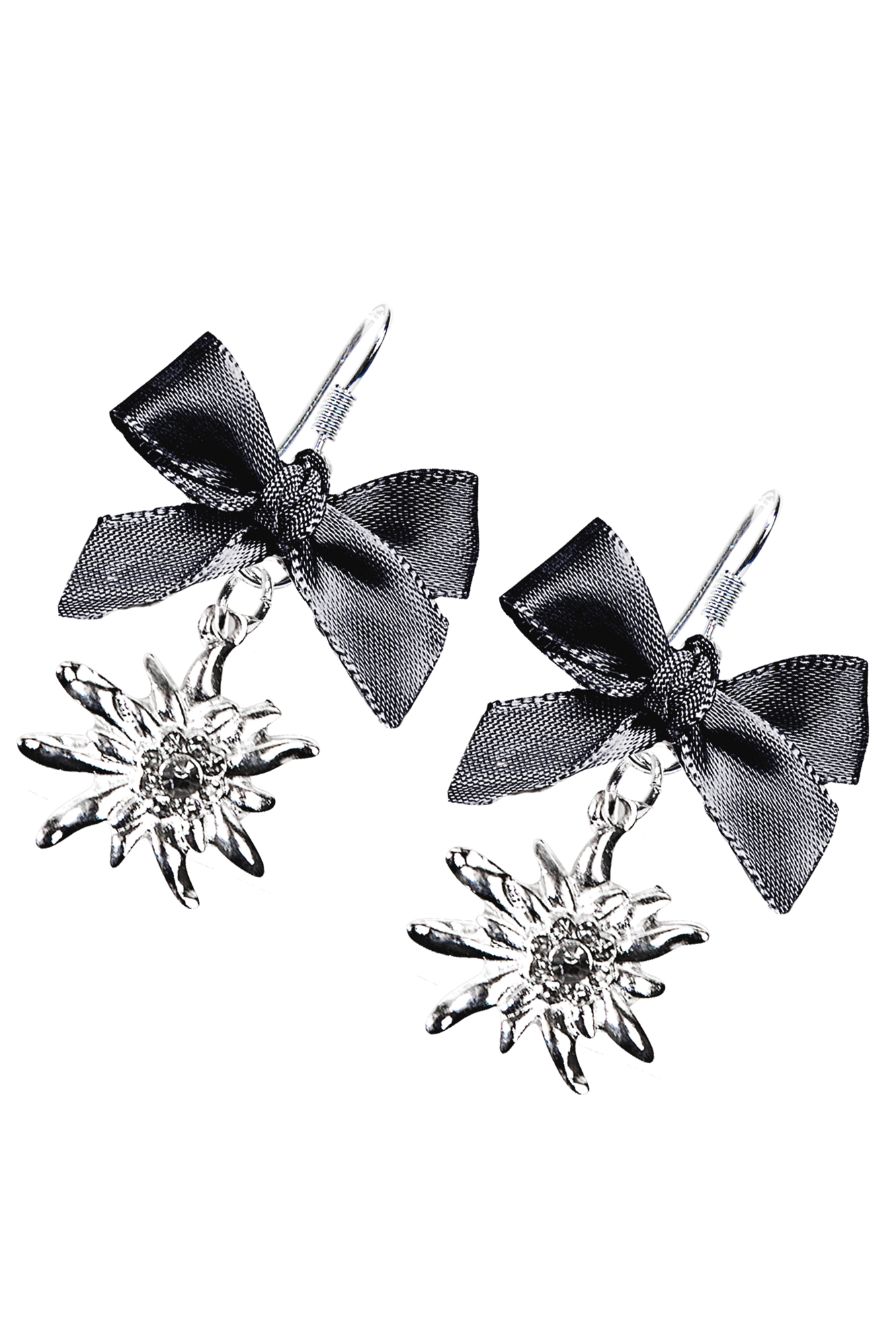 Trachten Ohrhänger Edelweiß Schleife schwarz