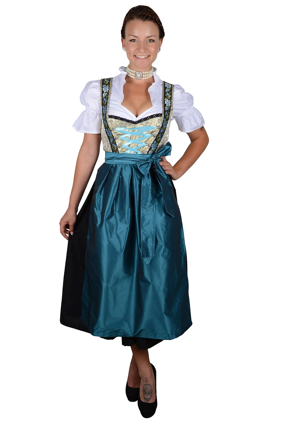 Langes Dirndl Resi gold türkis