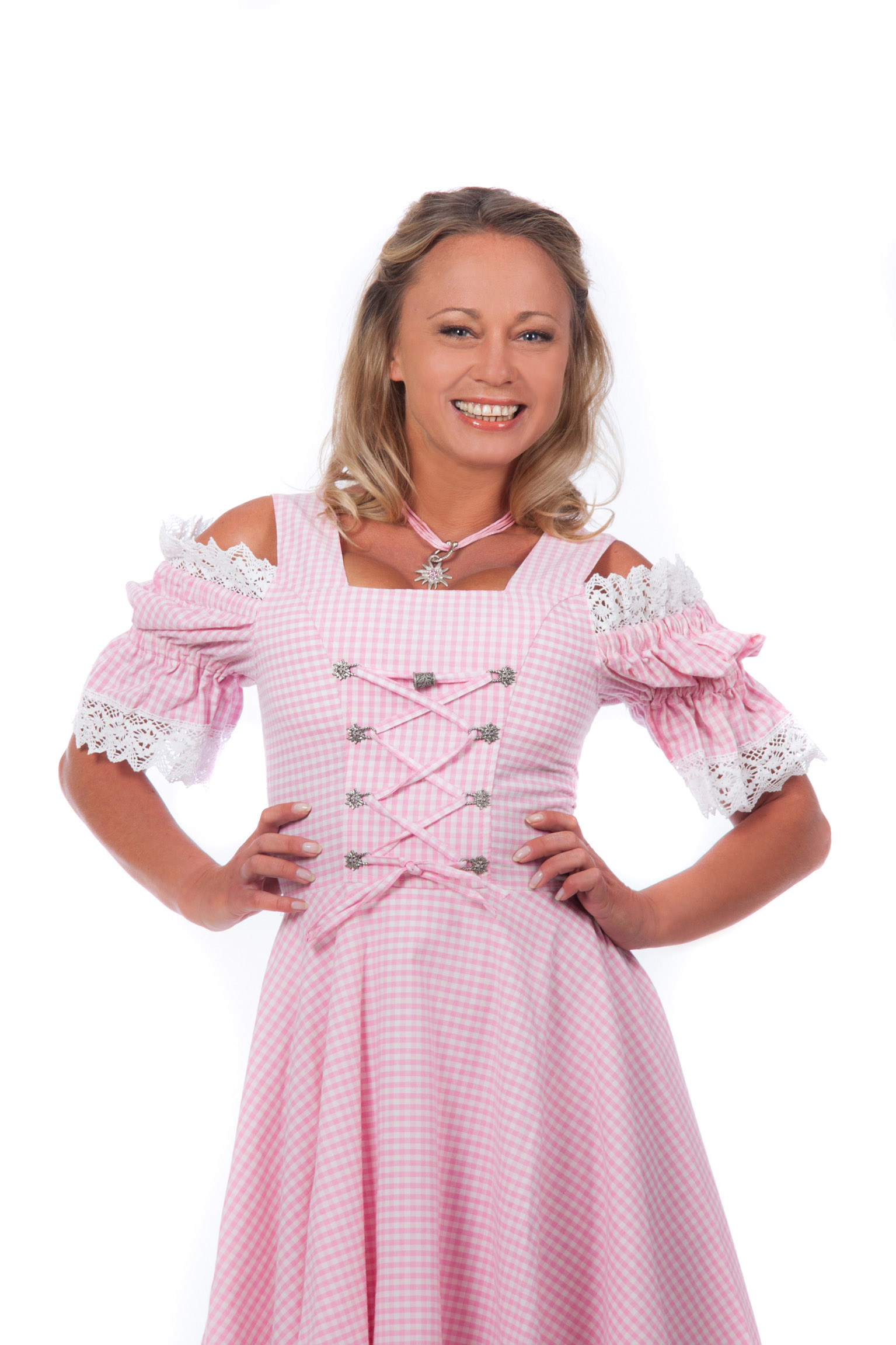 Mini Dirndl rosa weiß kariert schulterfrei