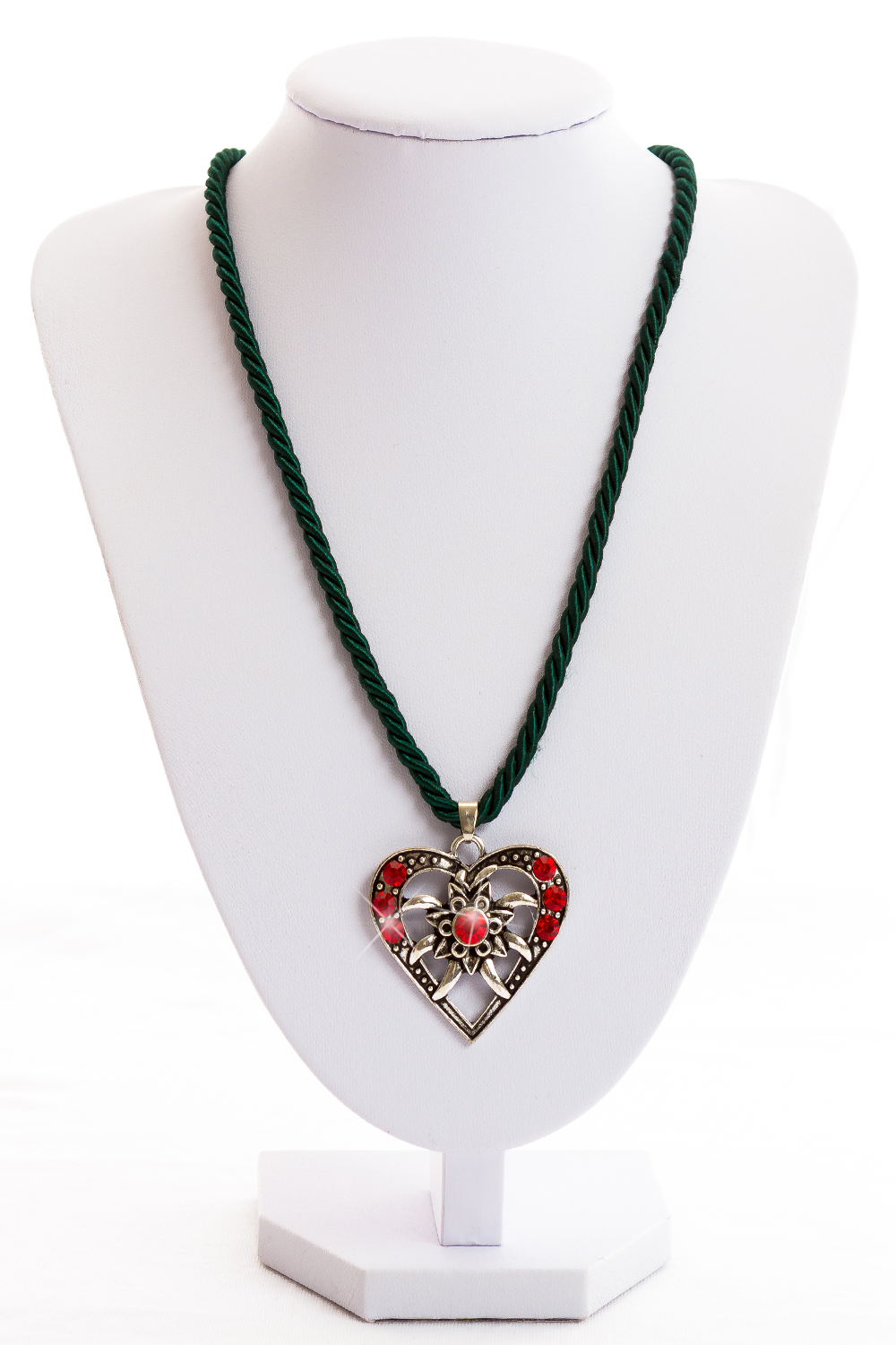 Made in Germany Halskette Edelweiß-Herz dunkelgrün rot