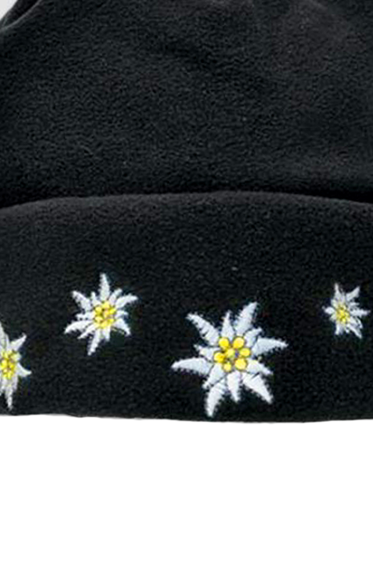 Fleece Mütze mit Edelweiß schwarz